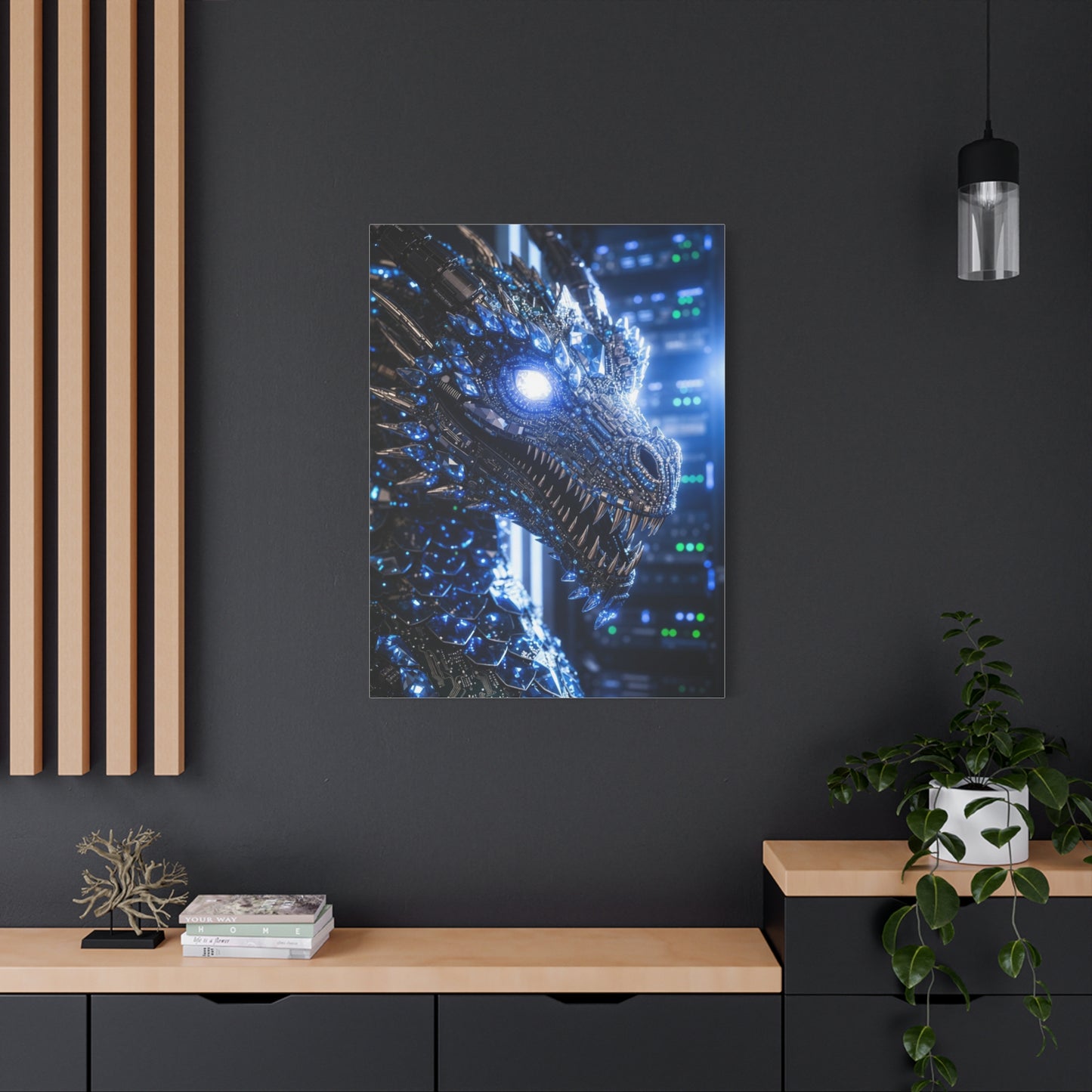 Cyber Dragon Canvas Print — Futuristic Metallic Dragon Wall Art