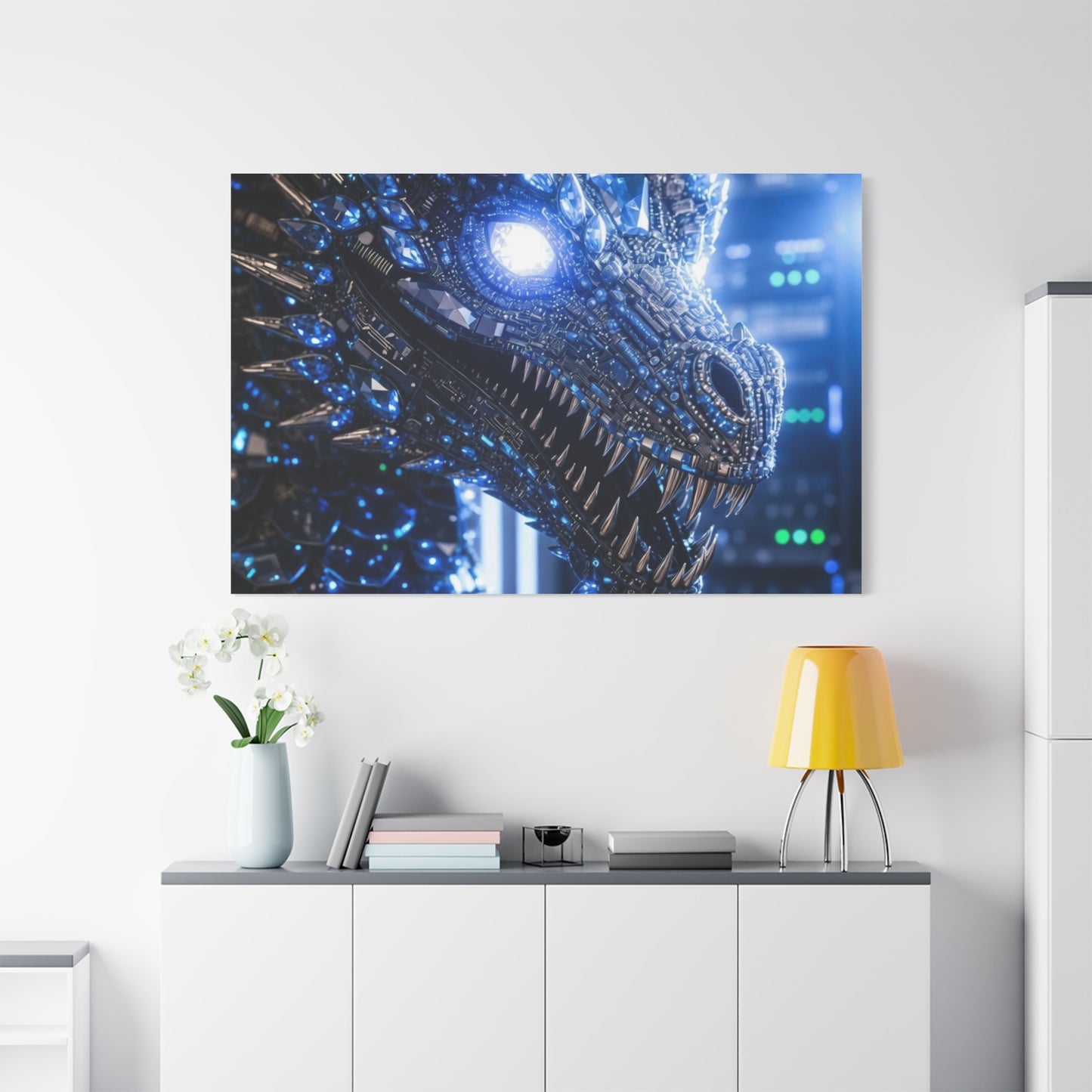 Cyber Dragon Canvas Print — Futuristic Metallic Dragon Wall Art
