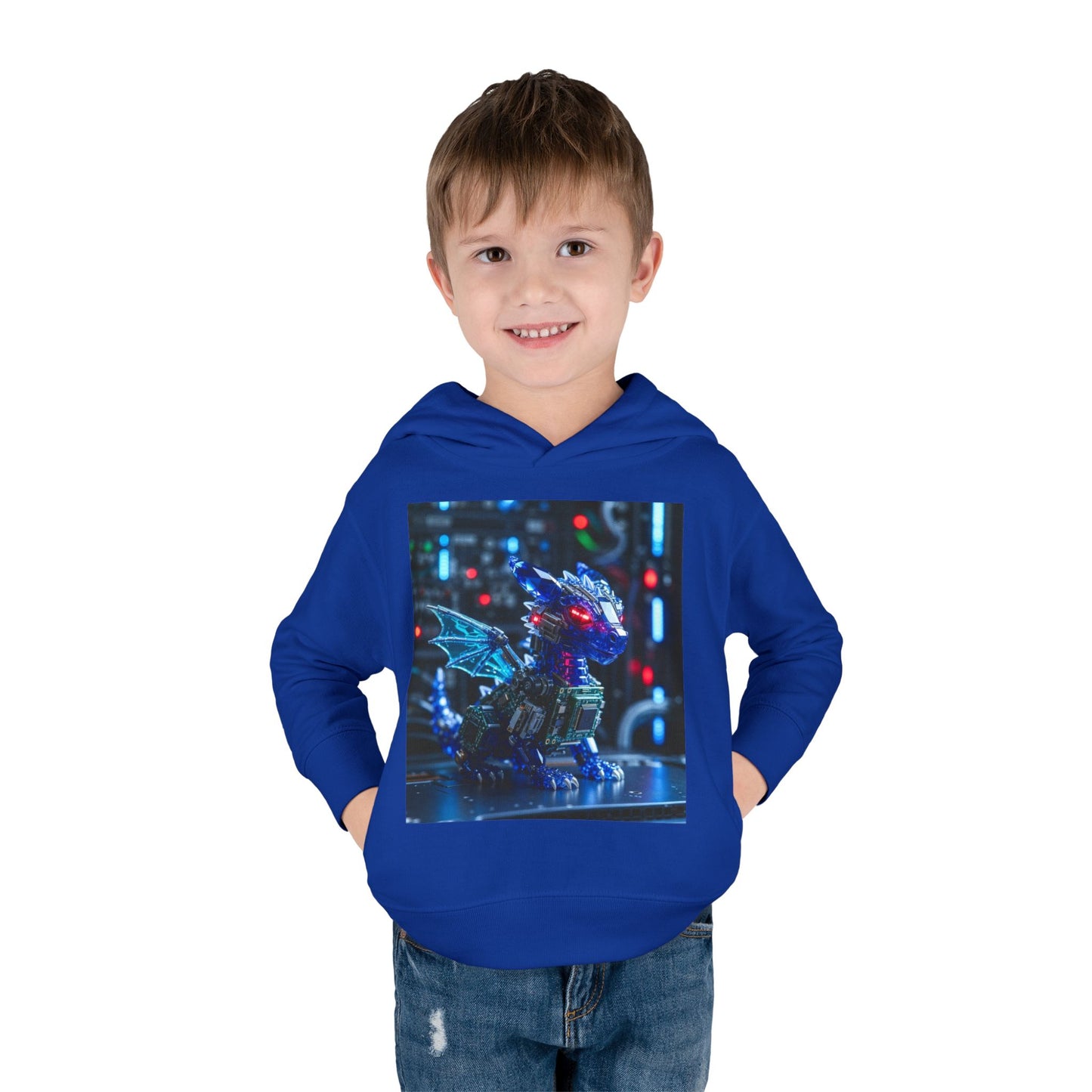 Toddler Hoodie — Neon Robot Dragon Pullover for Kids