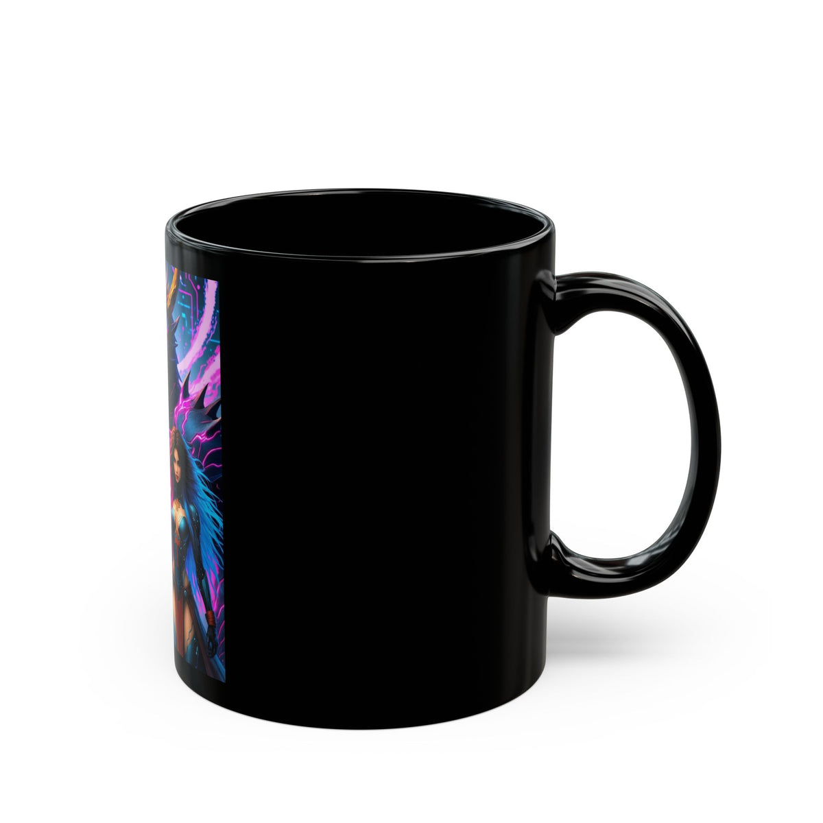 A Stunning Fantasy Black Mug with Dragon and Warrior Design