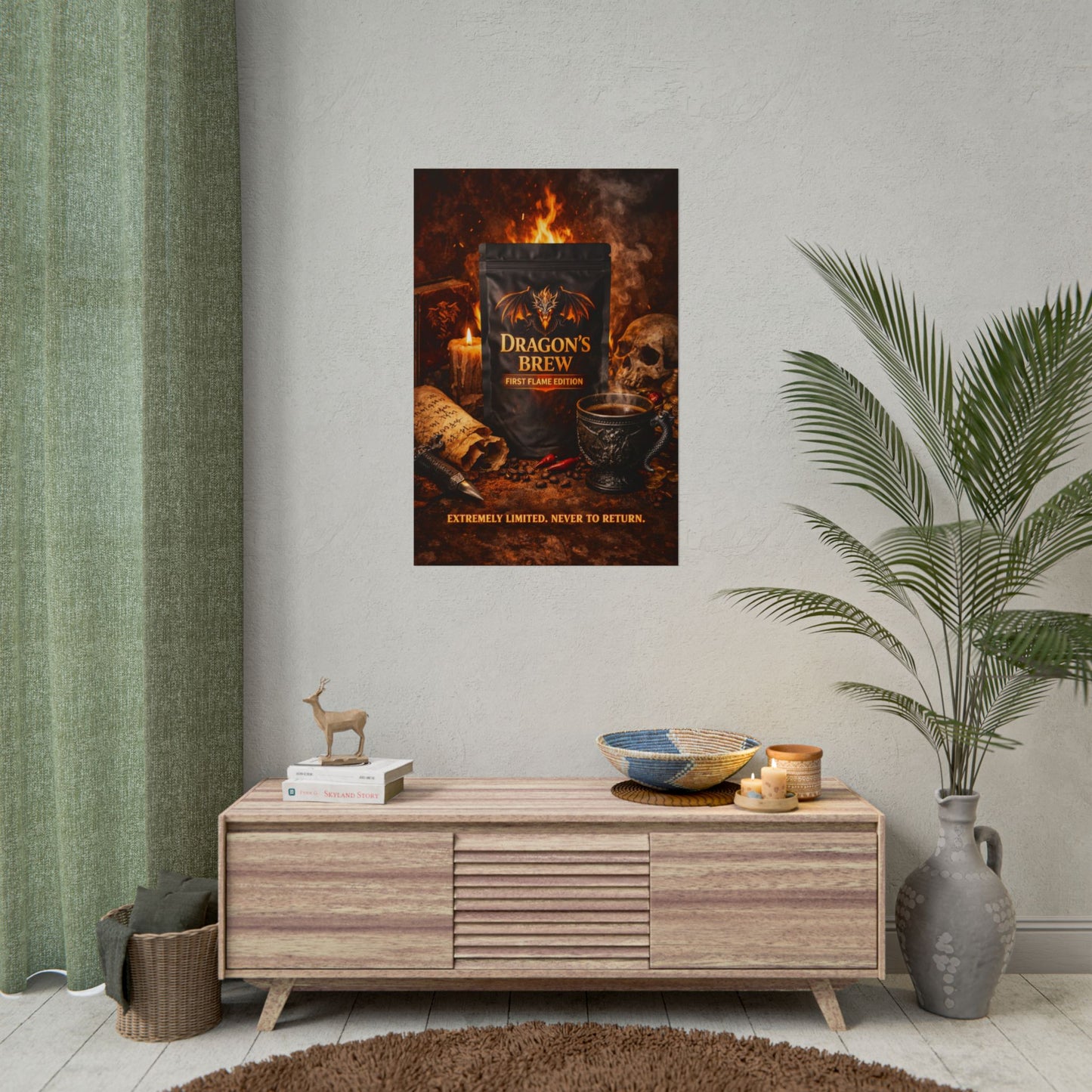 Rolled Poster — "Dragon's Brew: First Flame Edition" Fantasy Coffee Art Print