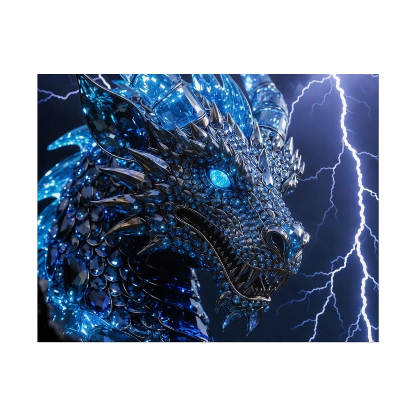 Blue Lightning Dragon Poster — Fantasy Wall Art Rolled Poster