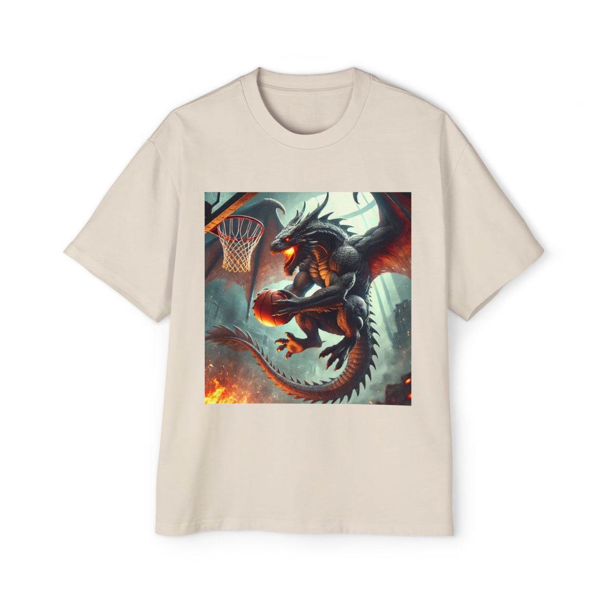 A Men's Fantasy Dragon Basketball Tee - Oversized Graphic Shirt, Streetwear Style, Casual Outfit, Gift for Him, Unique Art Tee