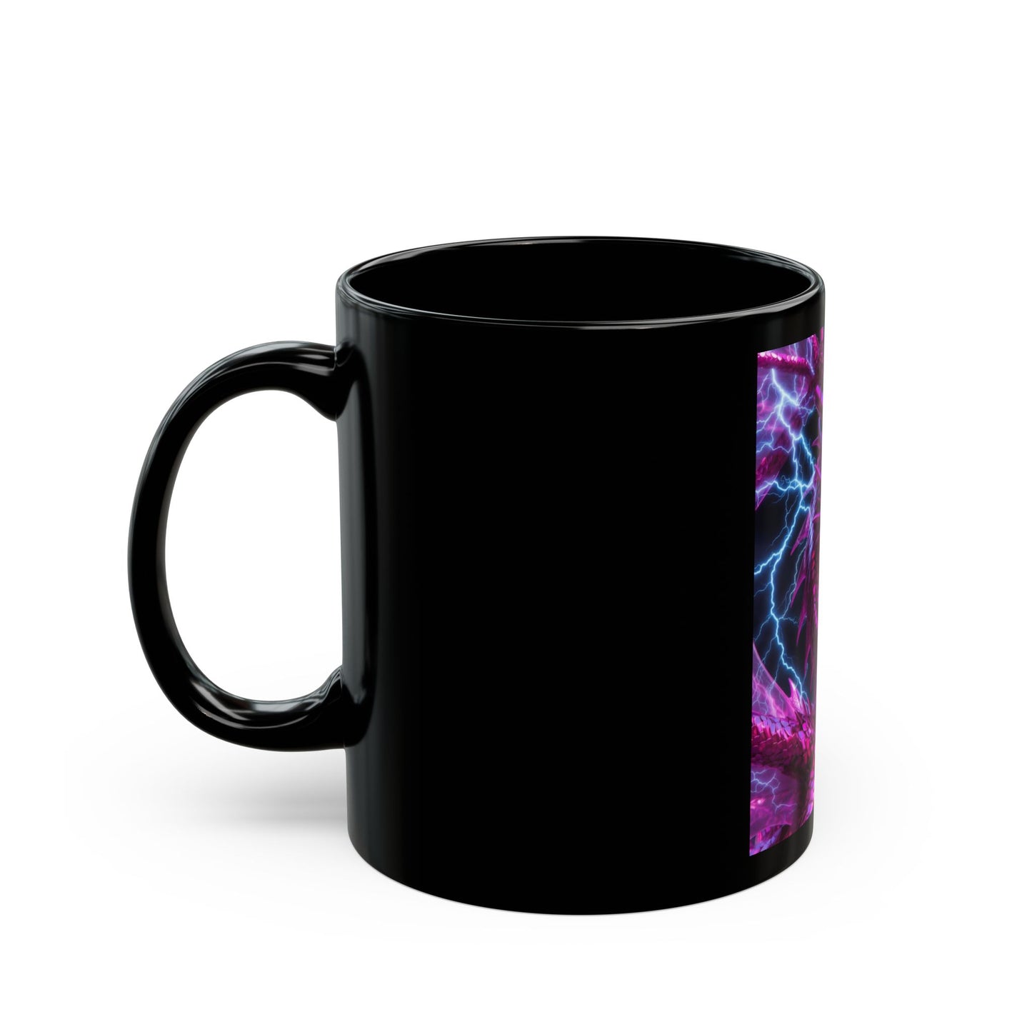 Dragon Mug — Neon Pink Lightning Dragon Black Ceramic Coffee Cup (11oz/15oz)