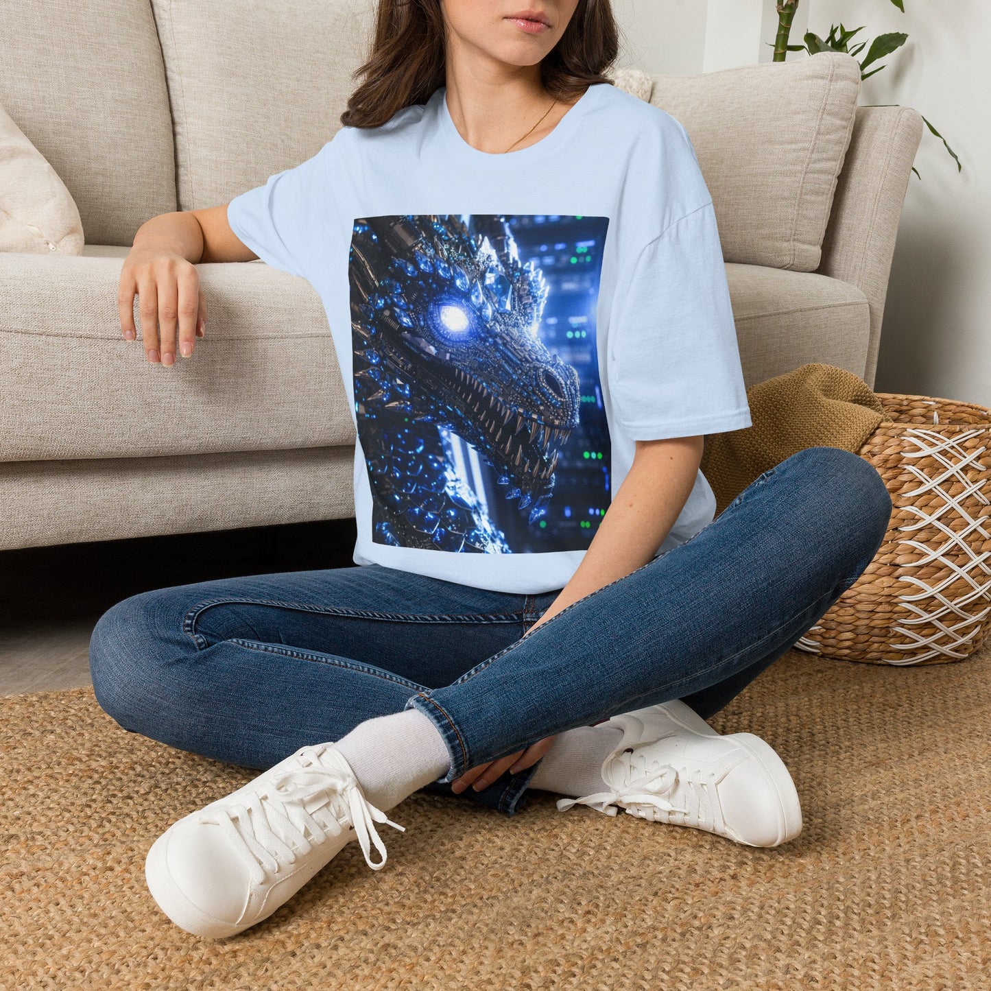 A Cyber Dragon Graphic T-Shirt — Futuristic Neon Dragon Design