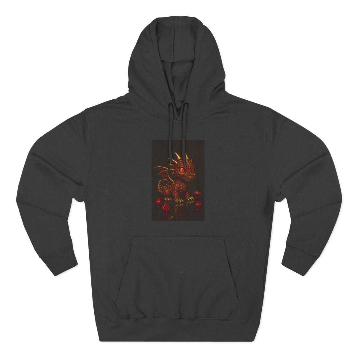 A RUBY RED Dragon Swirl Fleece Hoodie - Three-Panel Design for Fantasy Lovers