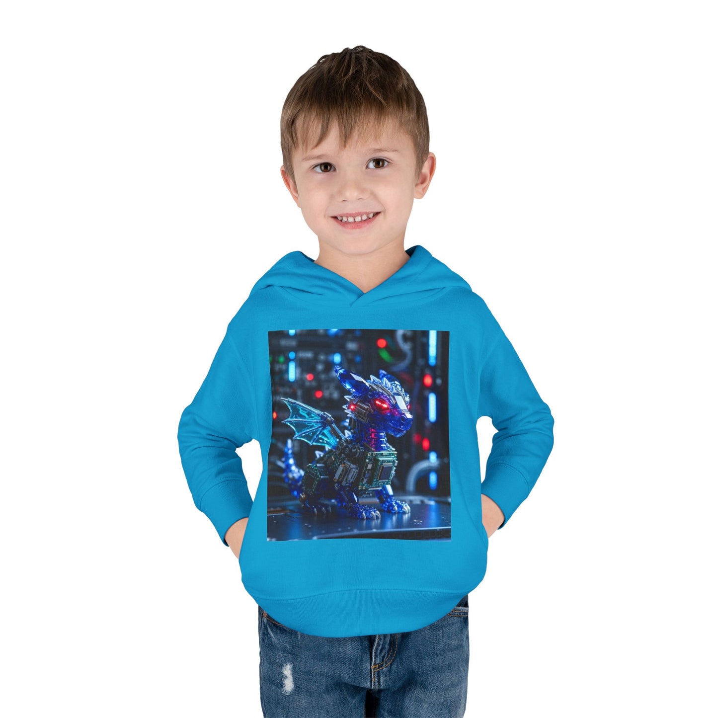 Toddler Hoodie — Neon Robot Dragon Pullover for Kids