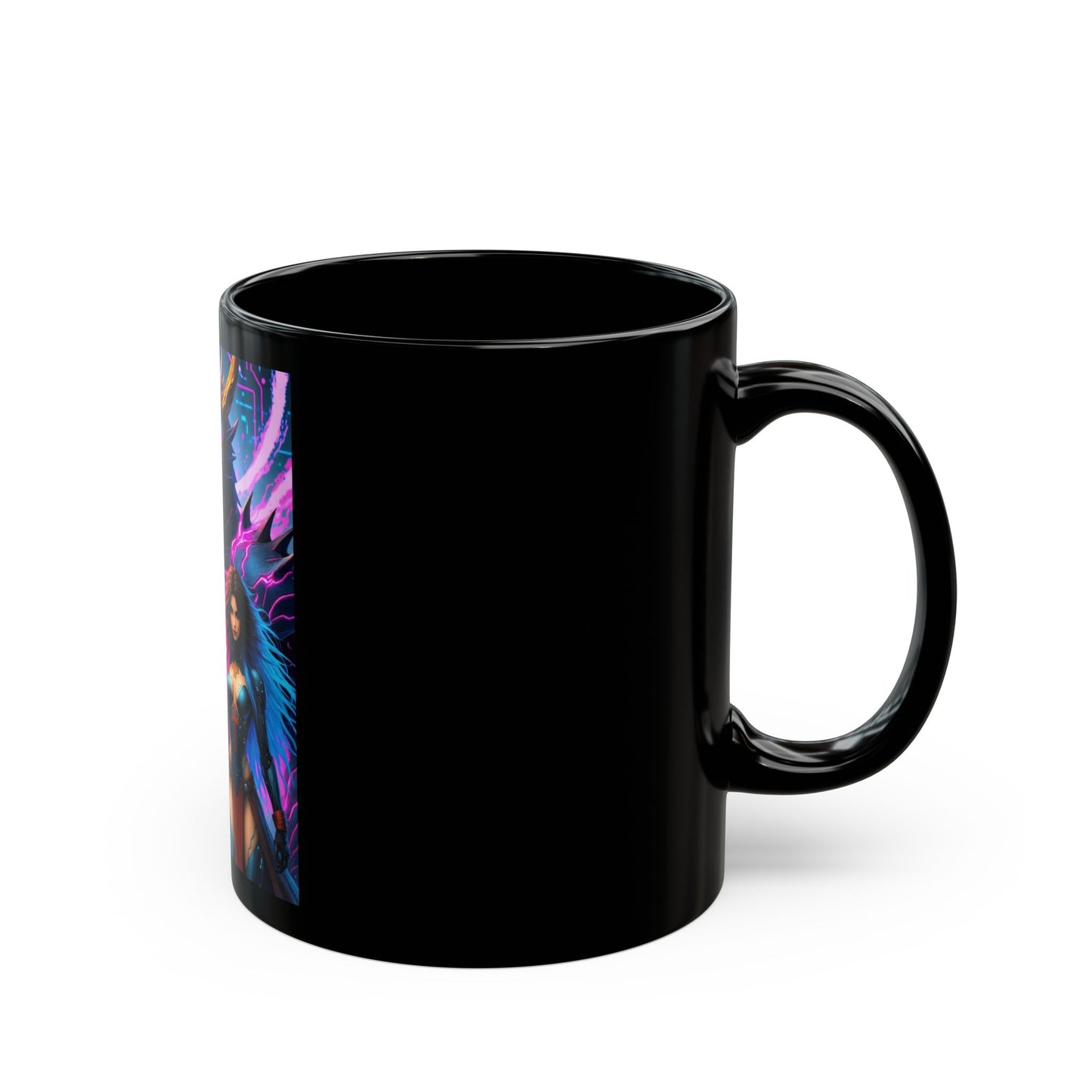 Stunning Fantasy Black Mug with Dragon and Warrior Design