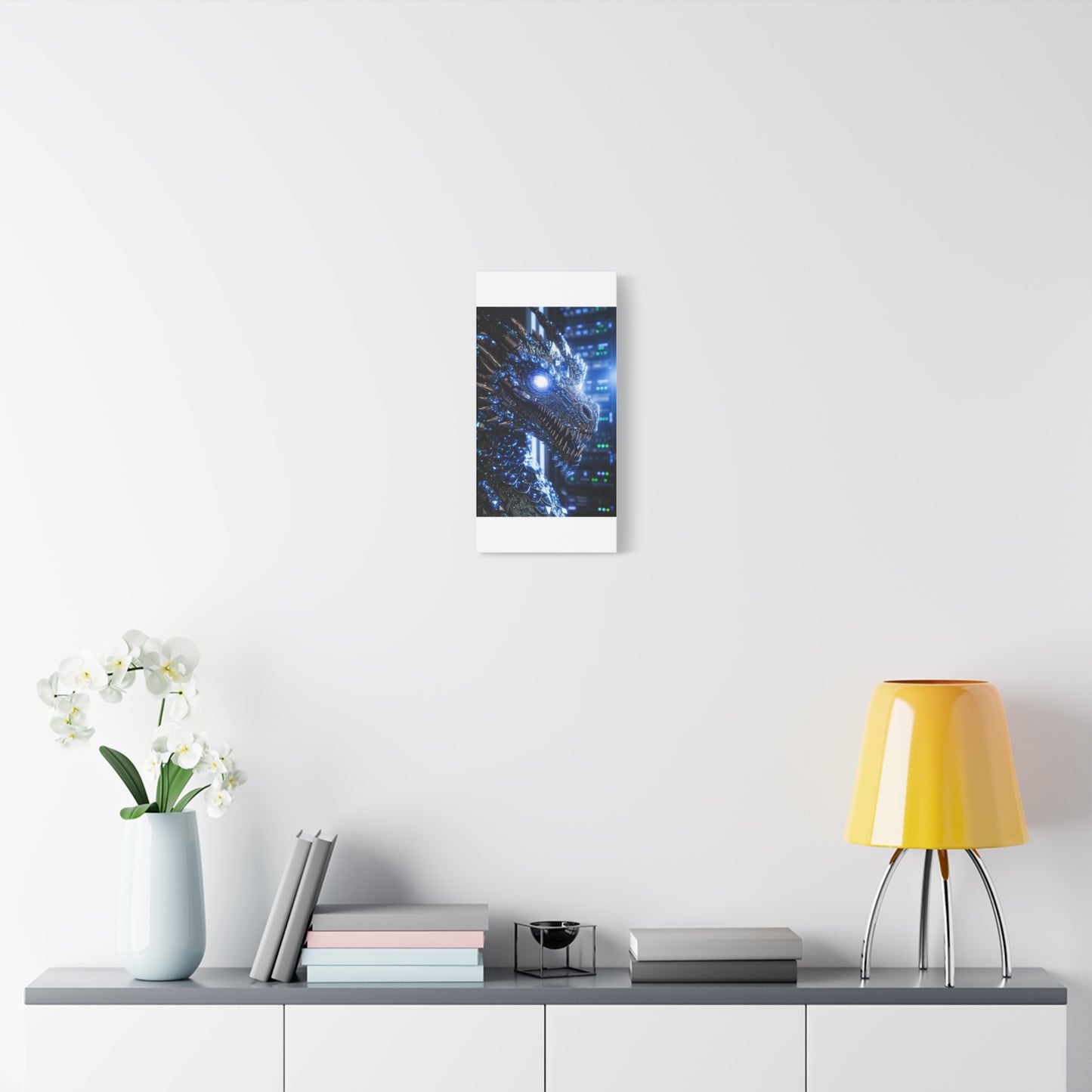 Cyber Dragon Canvas Print — Futuristic Metallic Dragon Wall Art
