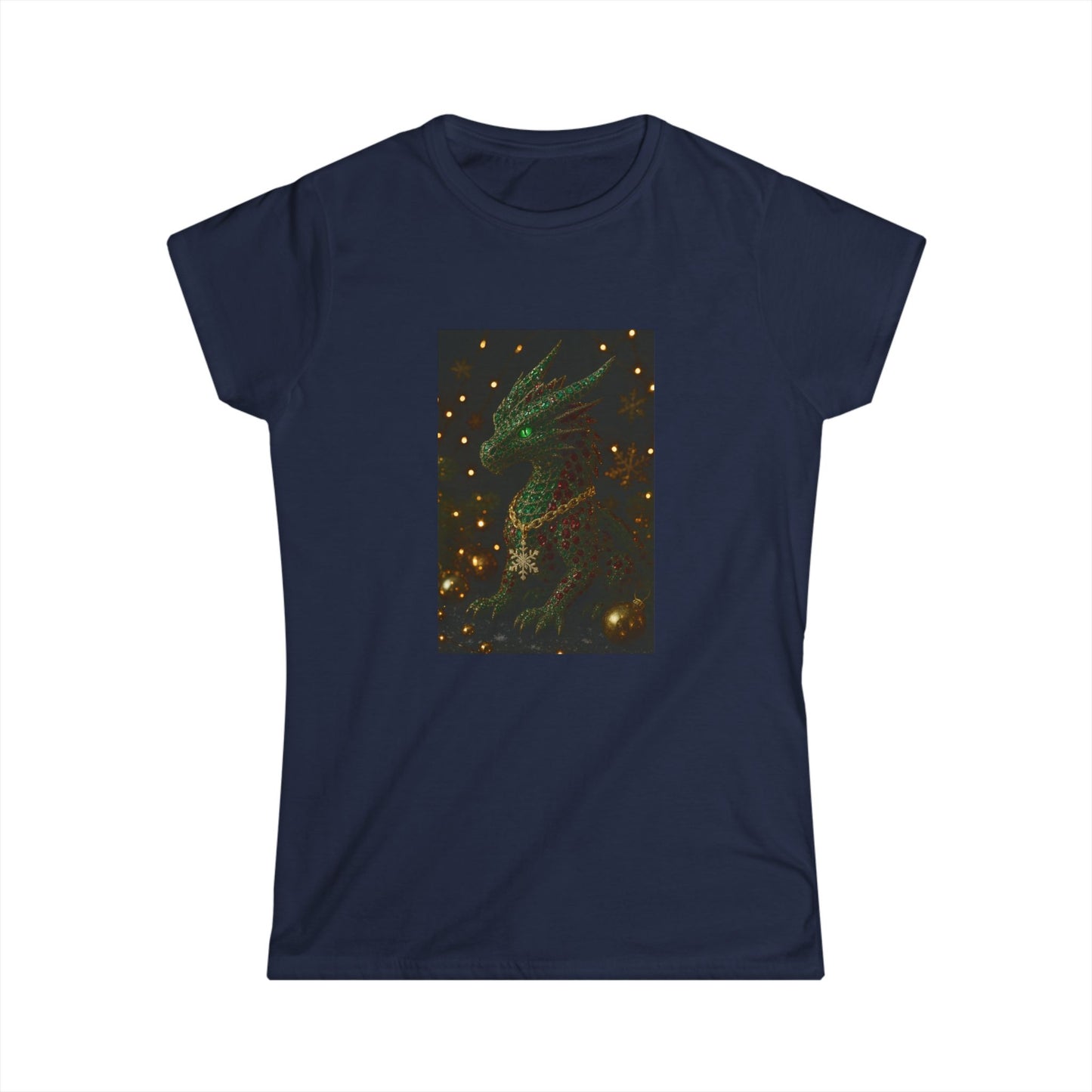 Christmas Women’s Tee — Emerald Dragon & Stars Graphic Shirt
