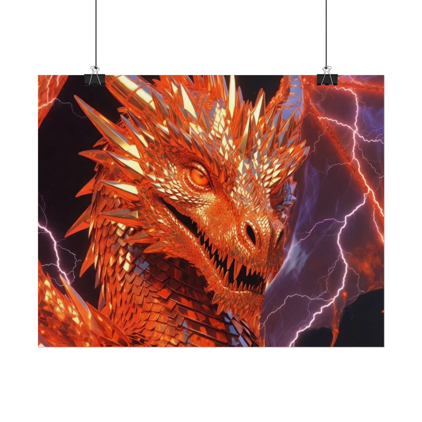 Orange Lightning Dragon Poster — Fantasy Wall Art for Gamers & Fans