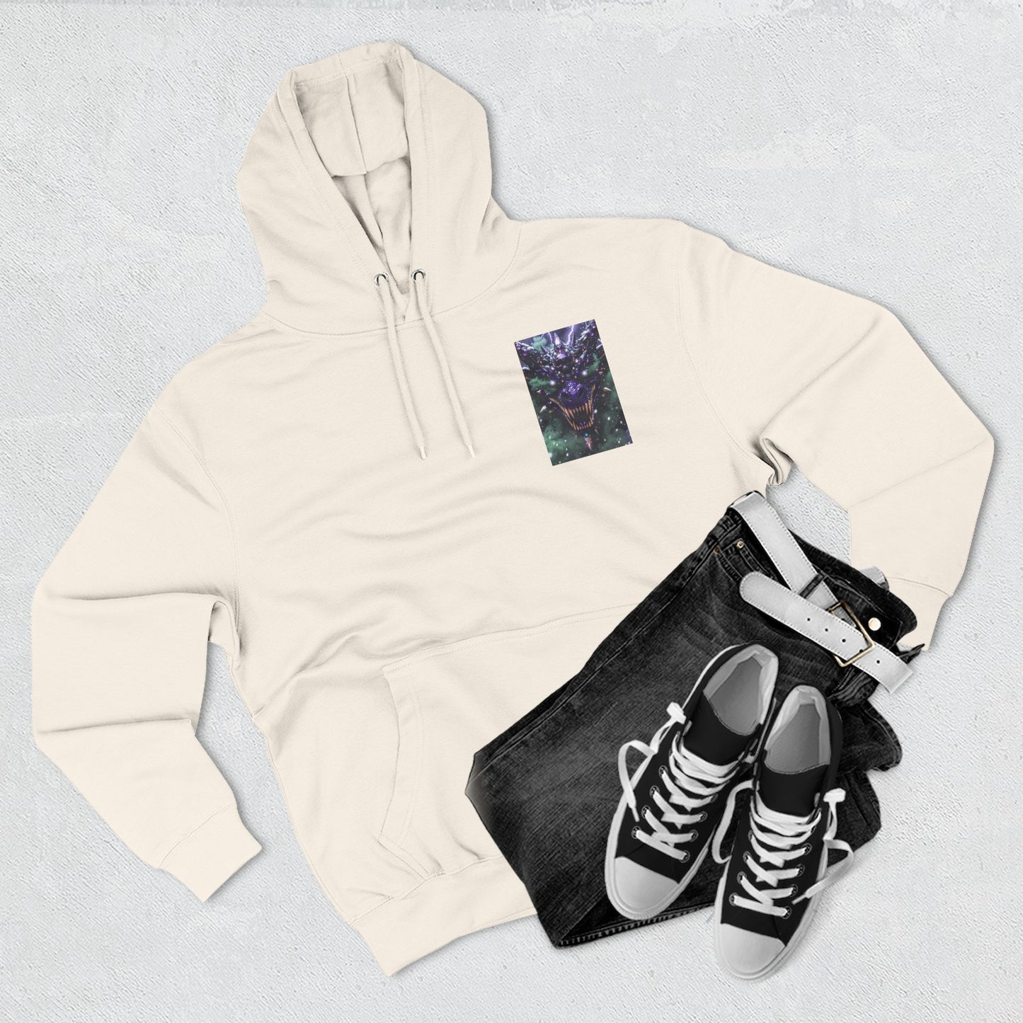 A Mystic Cosmic 🐉 Hoodie — Astral Galaxy Cat Chest Print Fleece Hoodie