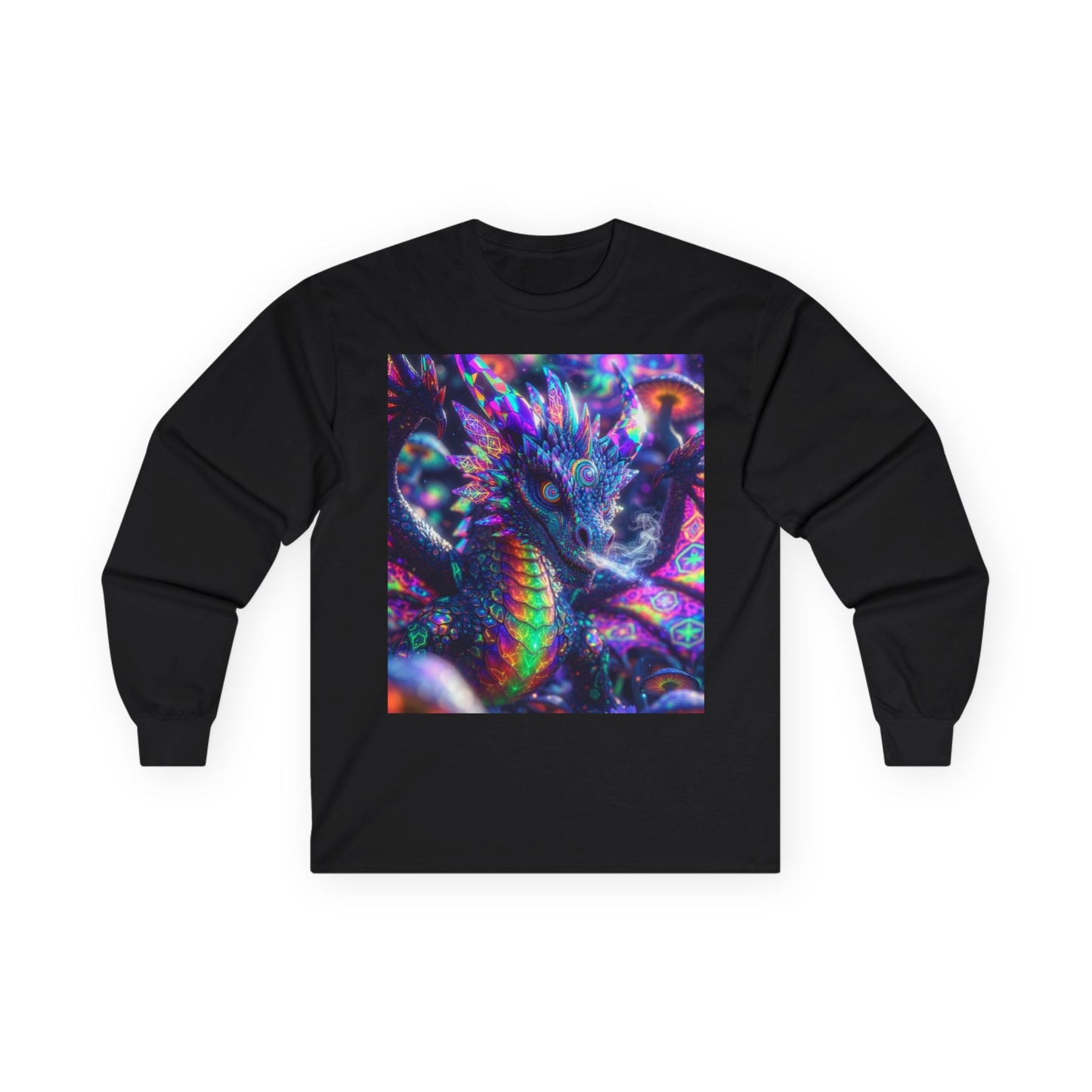Psychedelic Dragon Long Sleeve Tee — Neon Fantasy Dragon Graphic