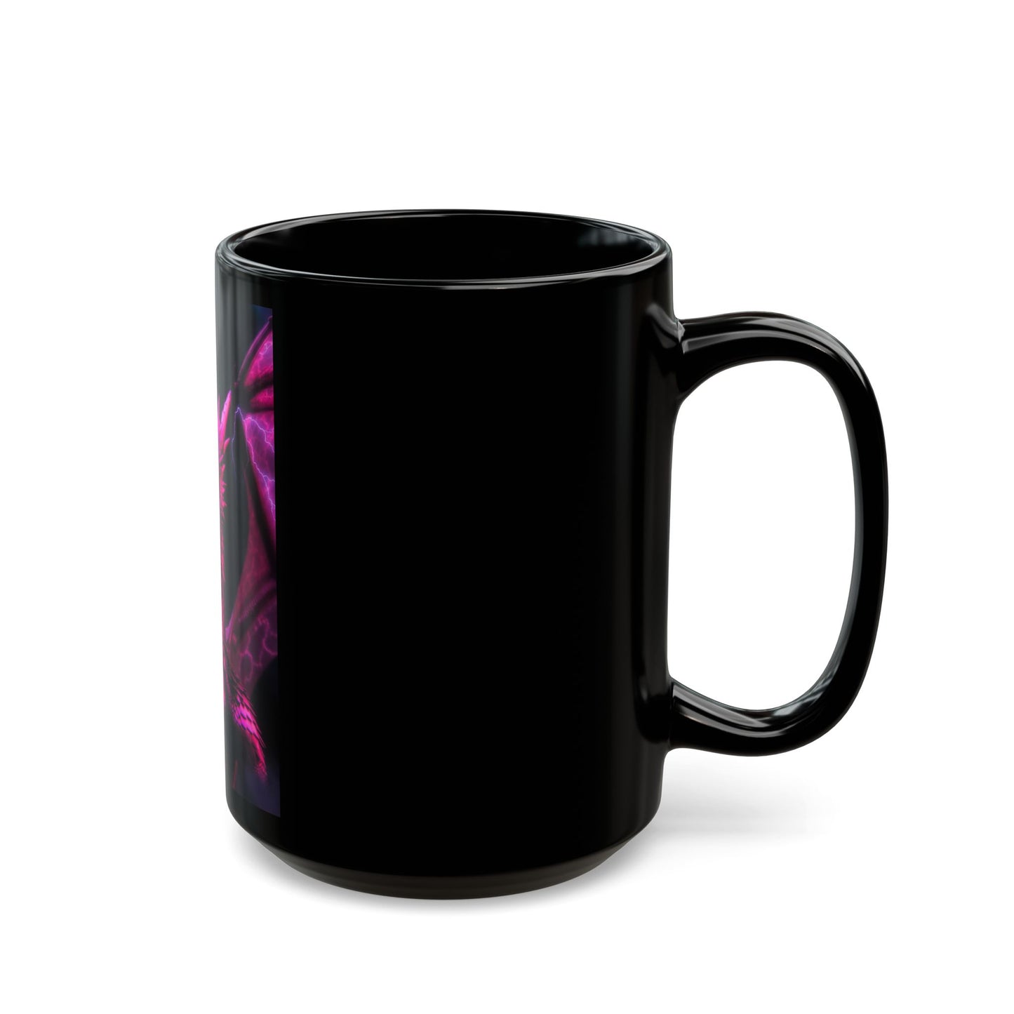 Pink Neon Dragon Mug — Black Ceramic Fantasy Coffee Cup (11oz & 15oz)
