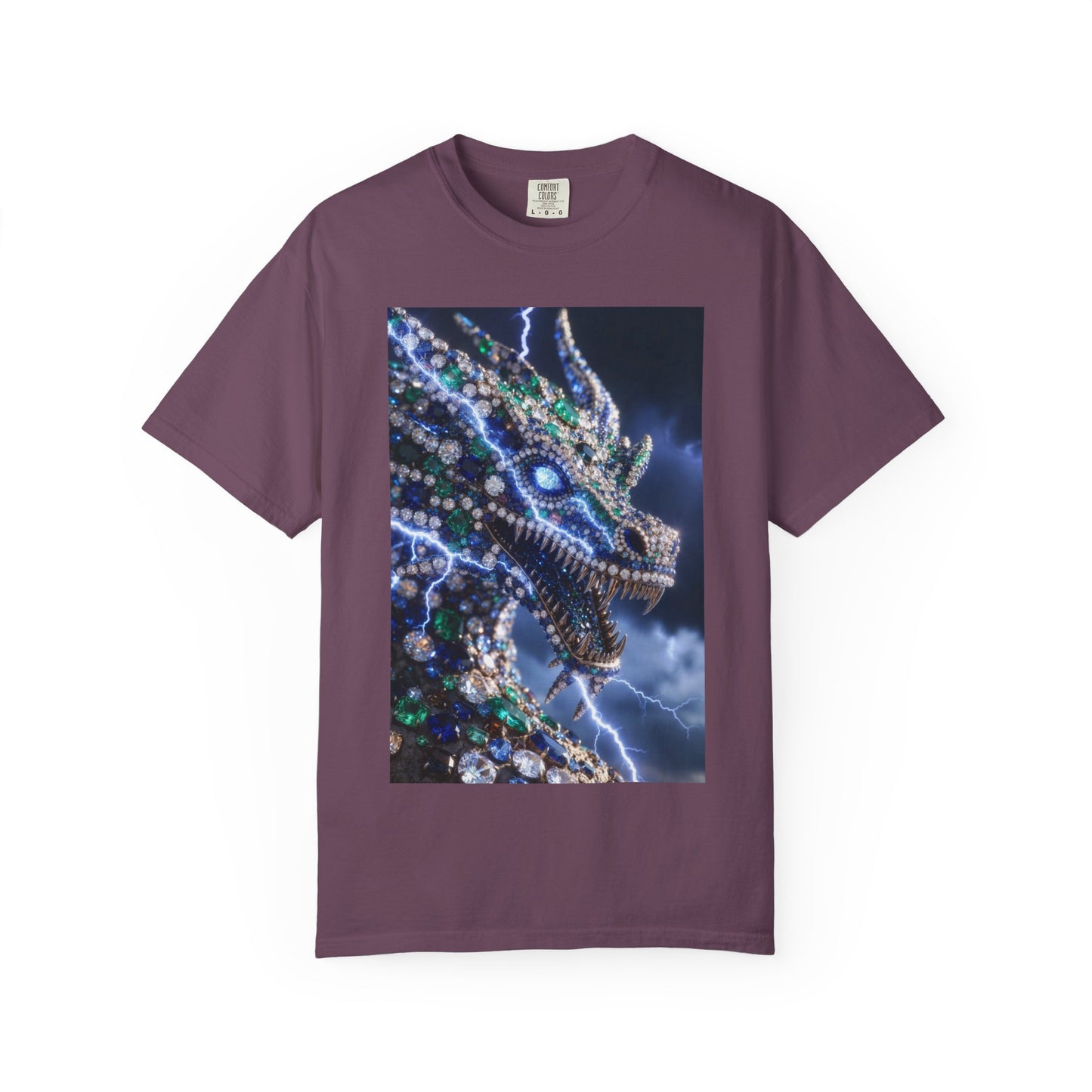 Dragon Lightning Graphic T-Shirt — Jewel-Studded Dragon Design