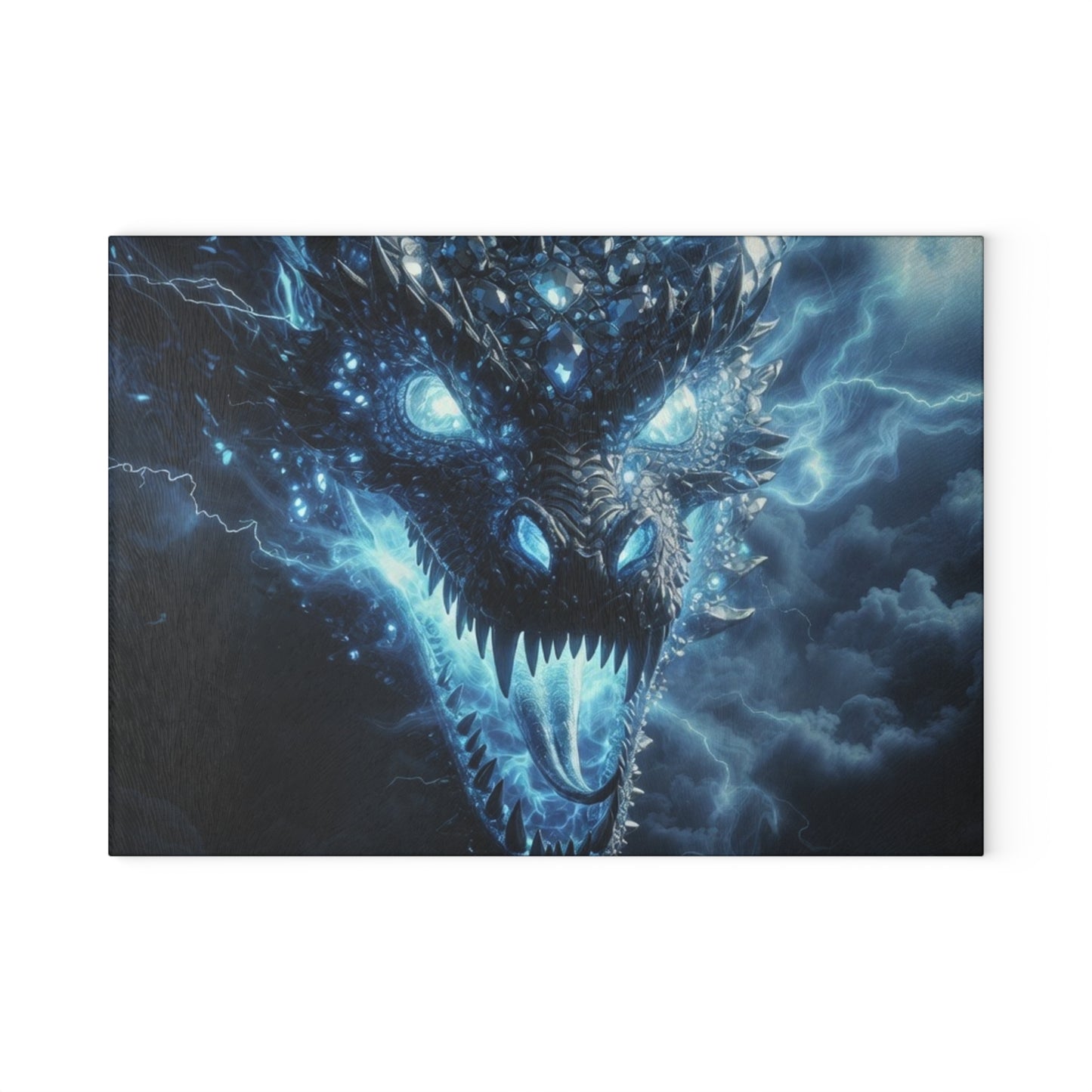 Glass Cutting Board — Electric Blue Dragon Design