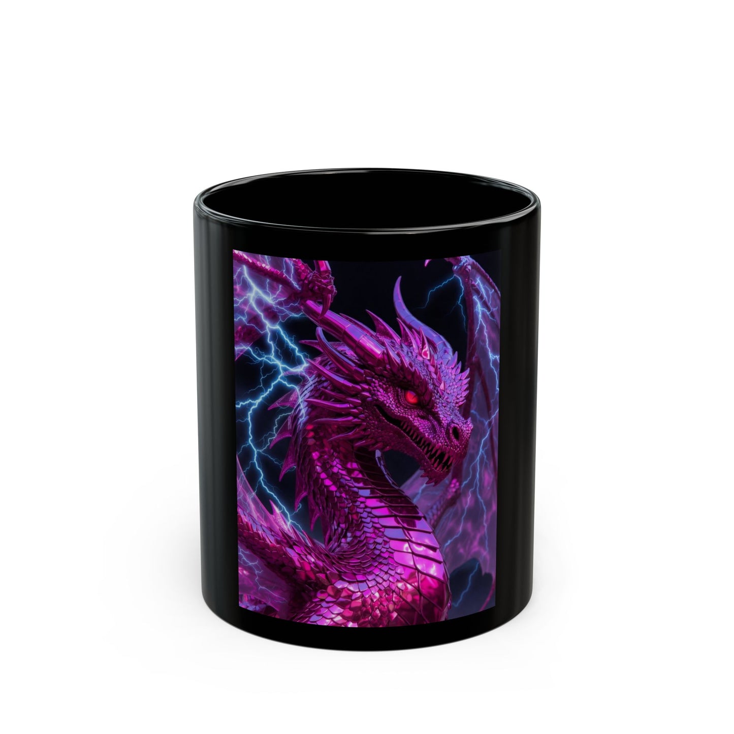 Dragon Mug — Neon Pink Lightning Dragon Black Ceramic Coffee Cup (11oz/15oz)