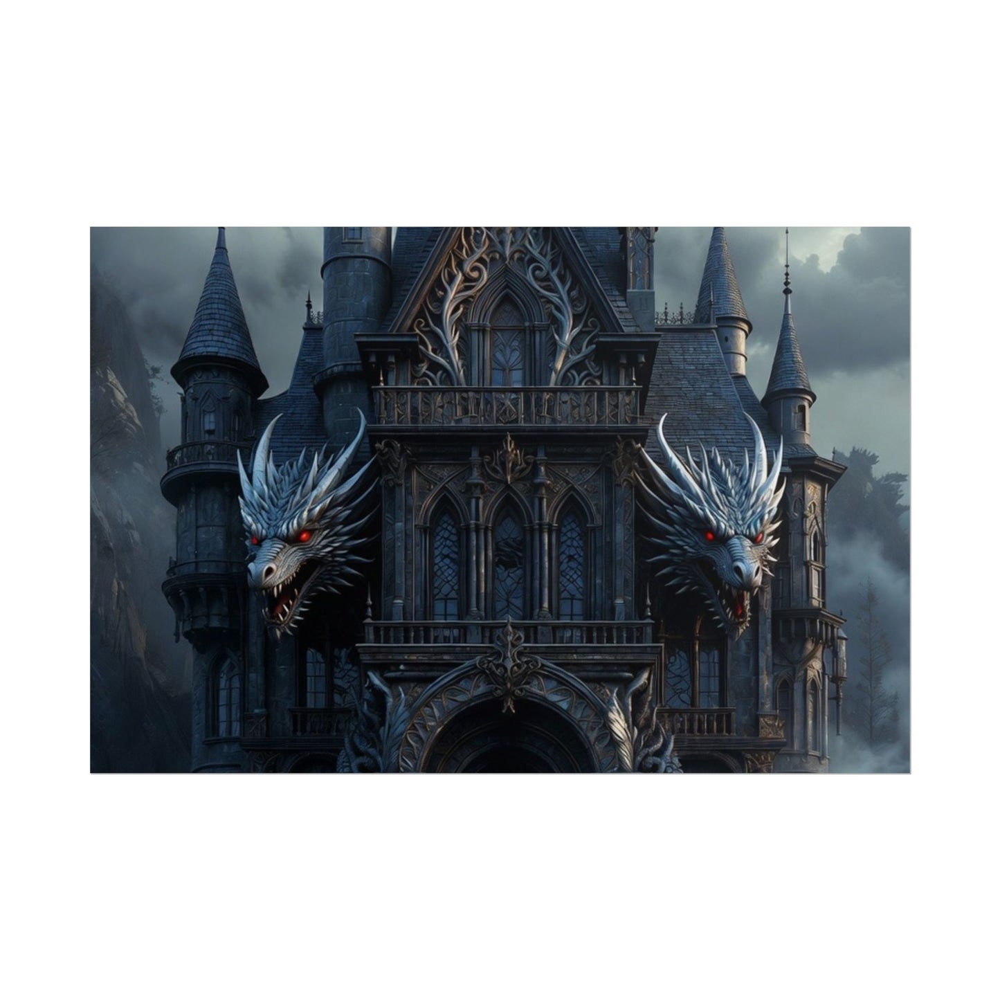 Gothic Dragon Castle Rolled Poster — Dark Fantasy Wall Art