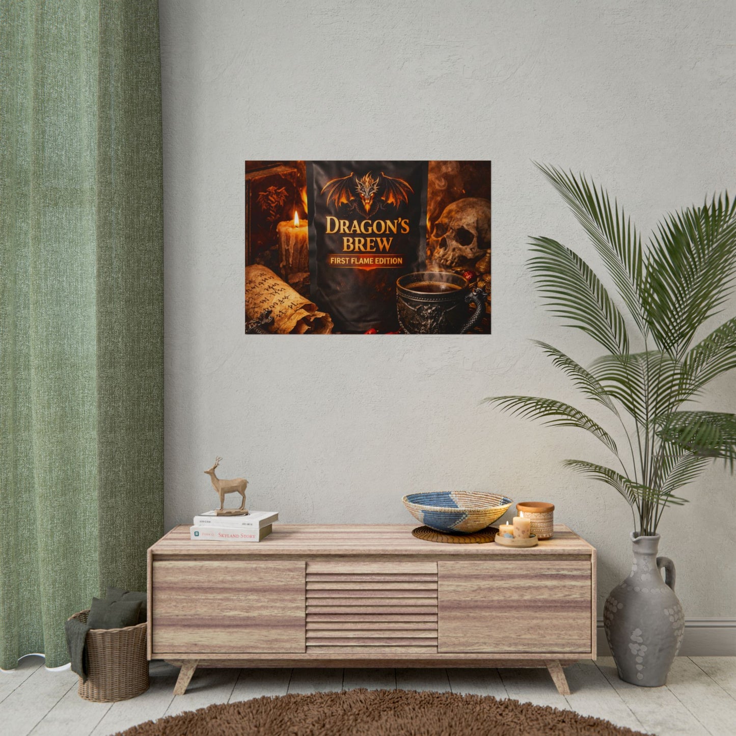 Rolled Poster — "Dragon's Brew: First Flame Edition" Fantasy Coffee Art Print