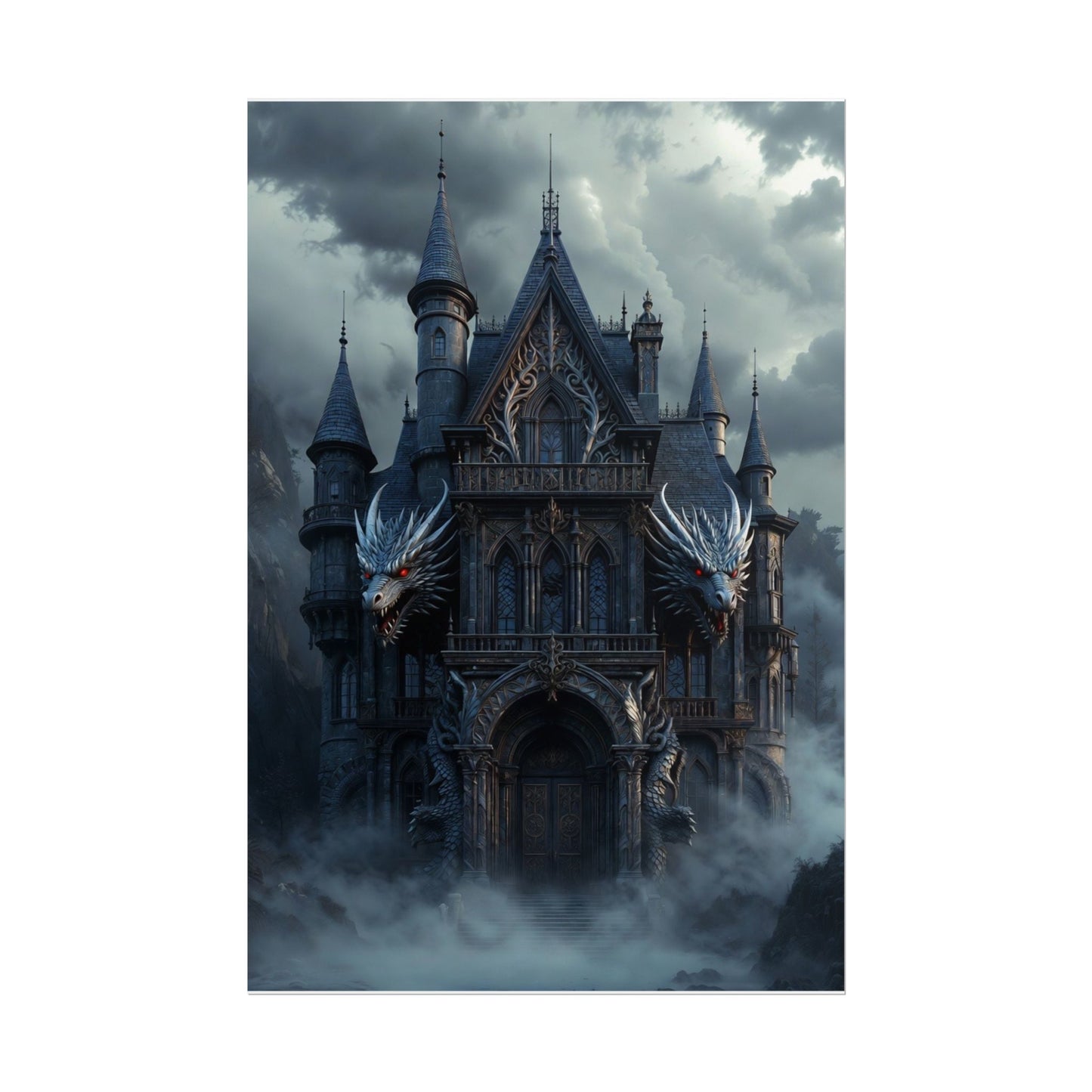 Gothic Dragon Castle Rolled Poster — Dark Fantasy Wall Art