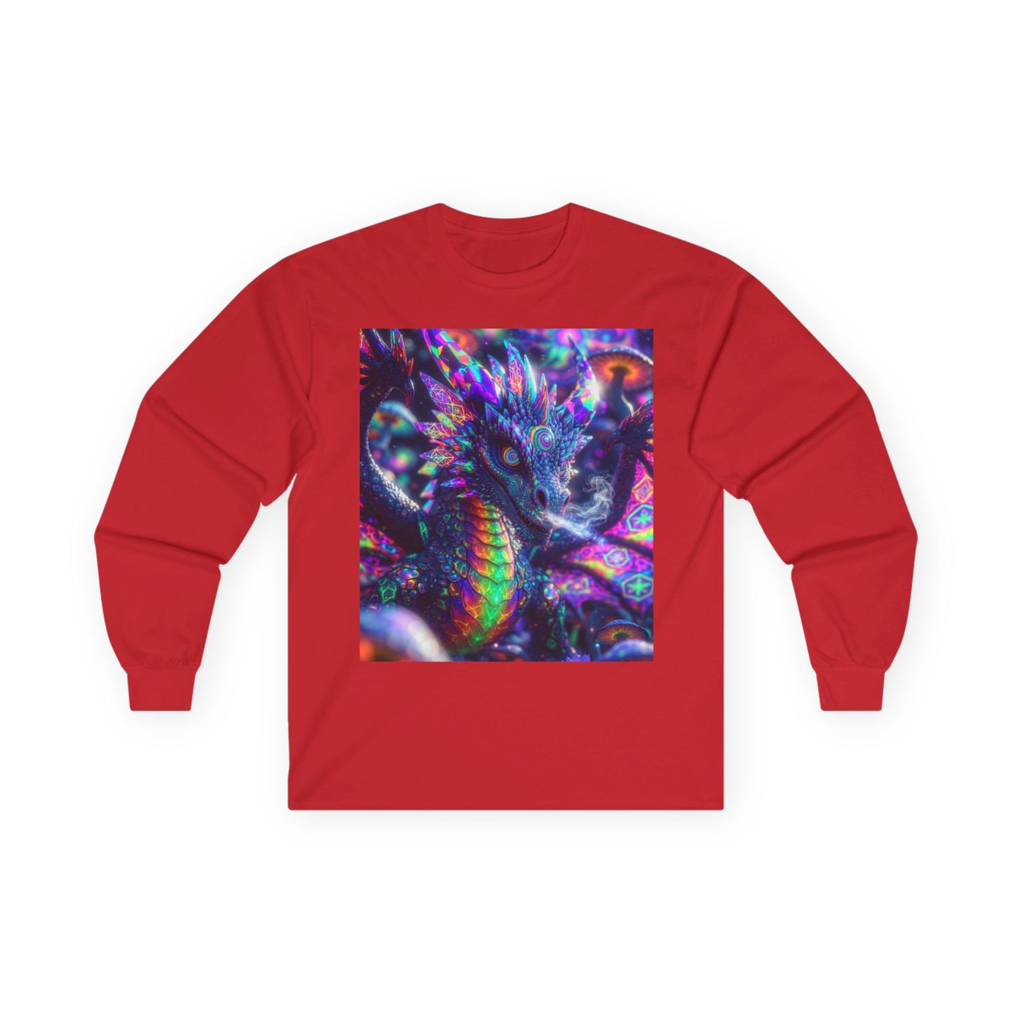 Psychedelic Dragon Long Sleeve Tee — Neon Fantasy Dragon Graphic