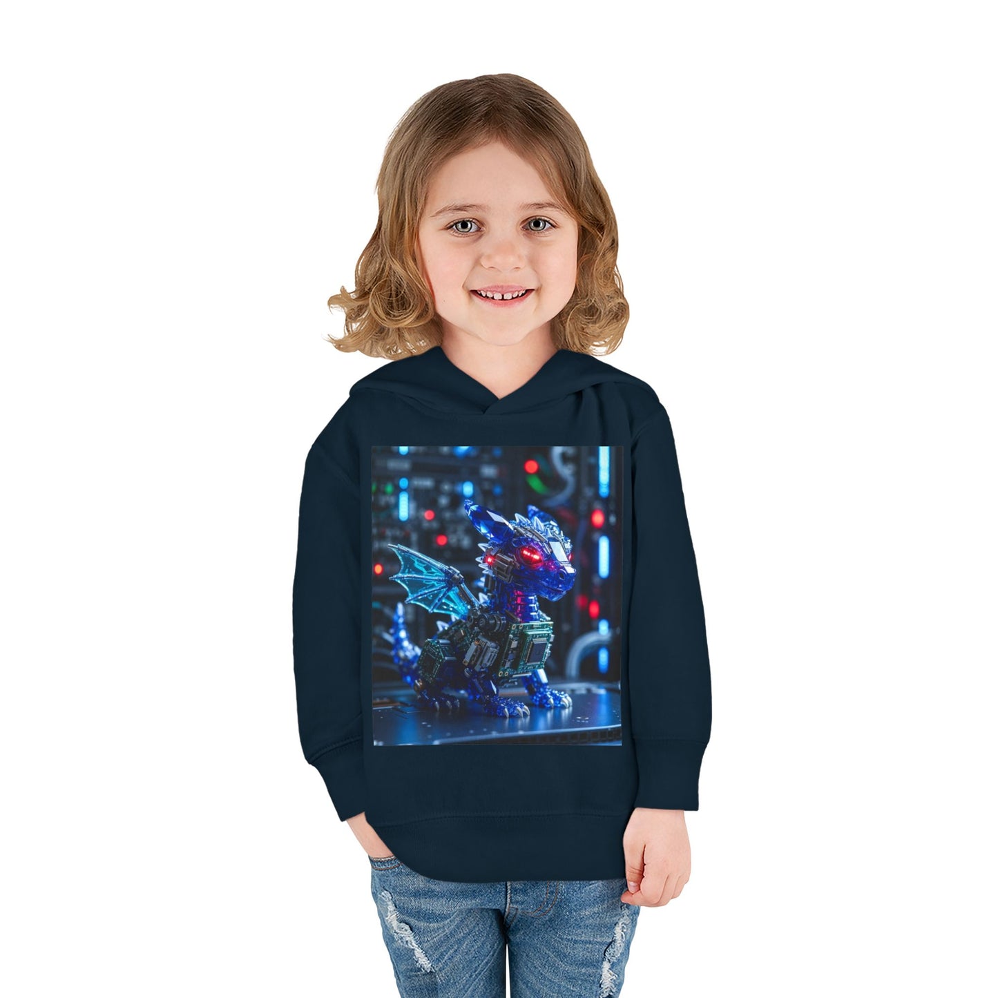 Toddler Hoodie — Neon Robot Dragon Pullover for Kids