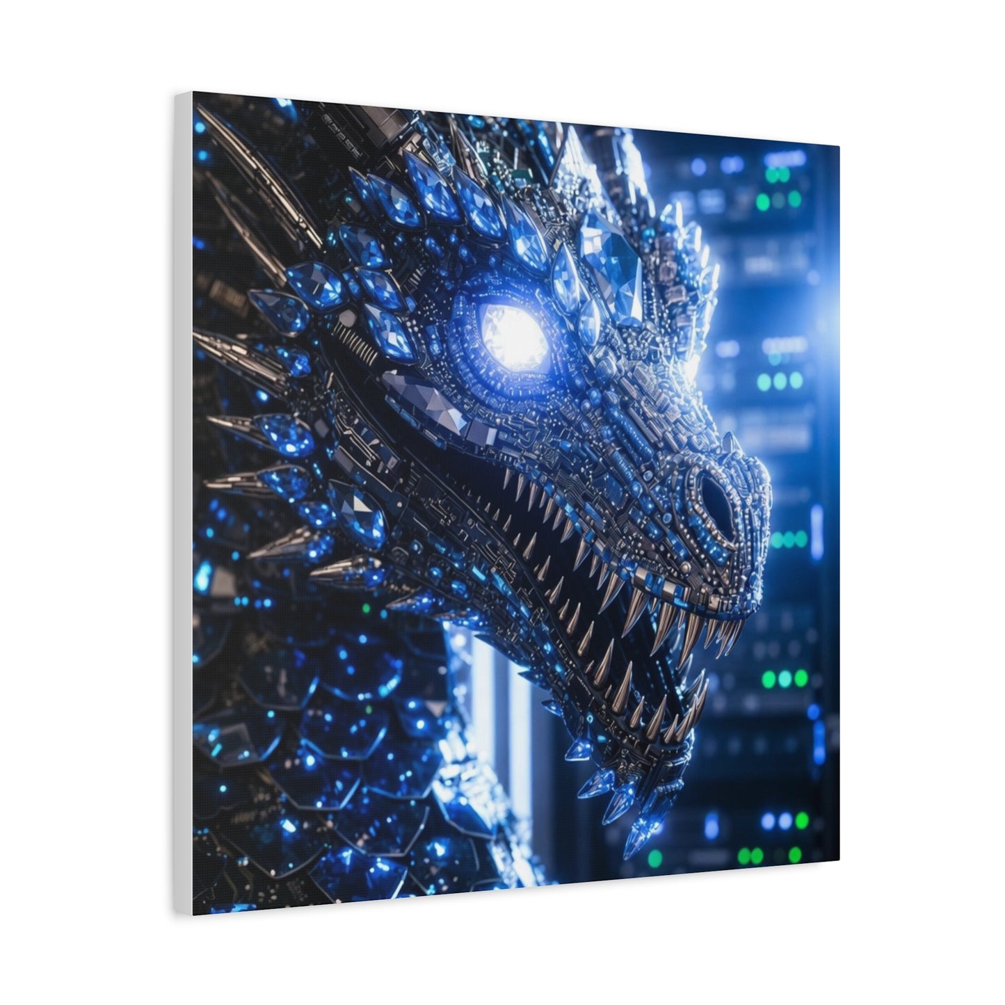 Cyber Dragon Canvas Print — Futuristic Metallic Dragon Wall Art