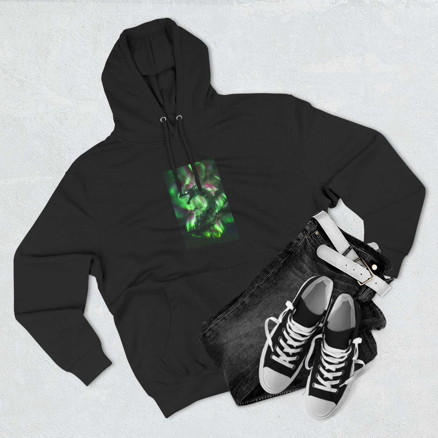 Green Nebula Abstract Hoodie — Aurora Swirl Fleece Pullover