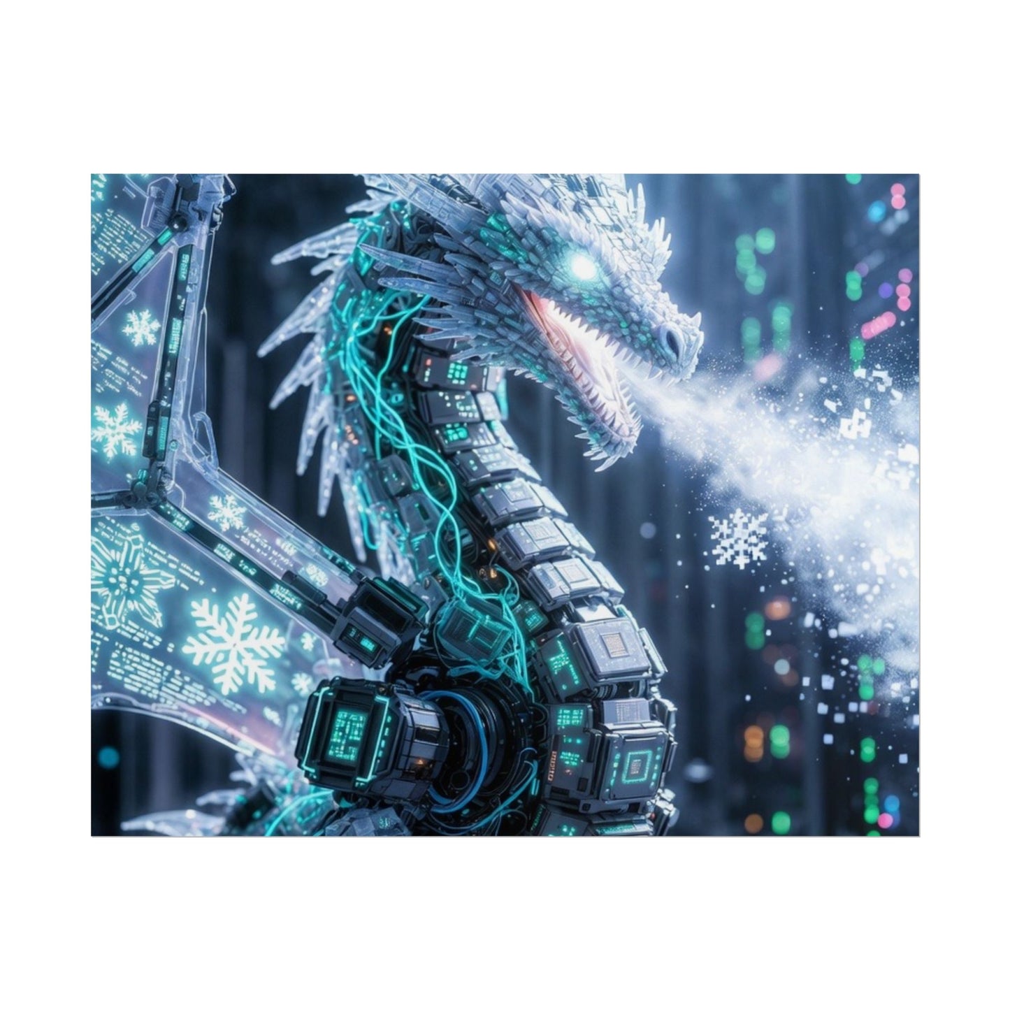 Rolled Poster — Cyber Ice Dragon Fantasy Art Print