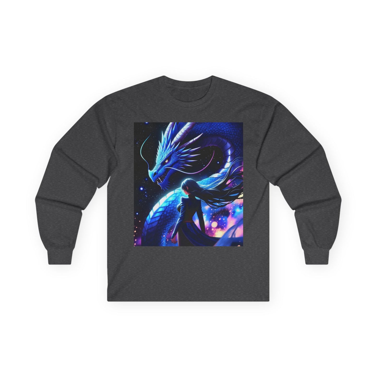 Dragon Spirit Long Sleeve Tee — Mystical Blue Anime Silhouette
