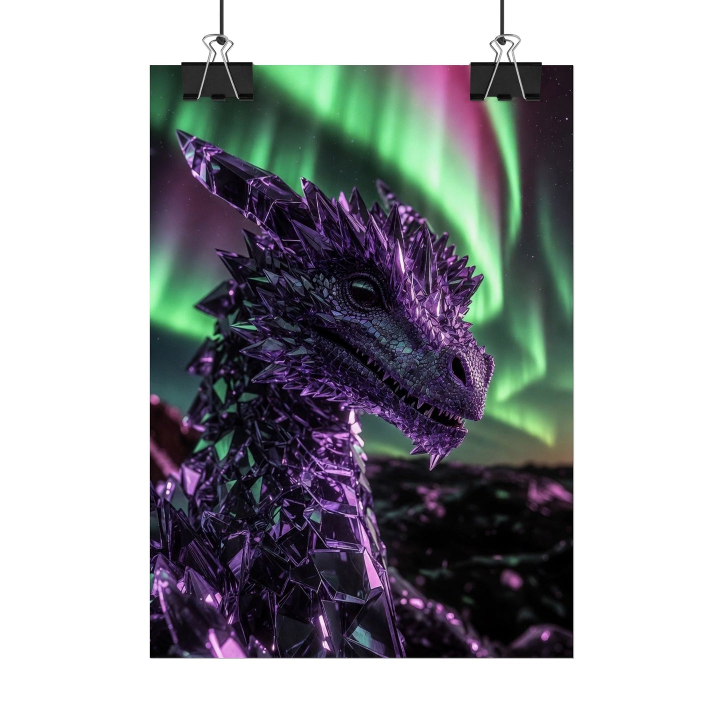 Aurora Dragon Rolled Poster — Purple Crystal Dragon Wall Art