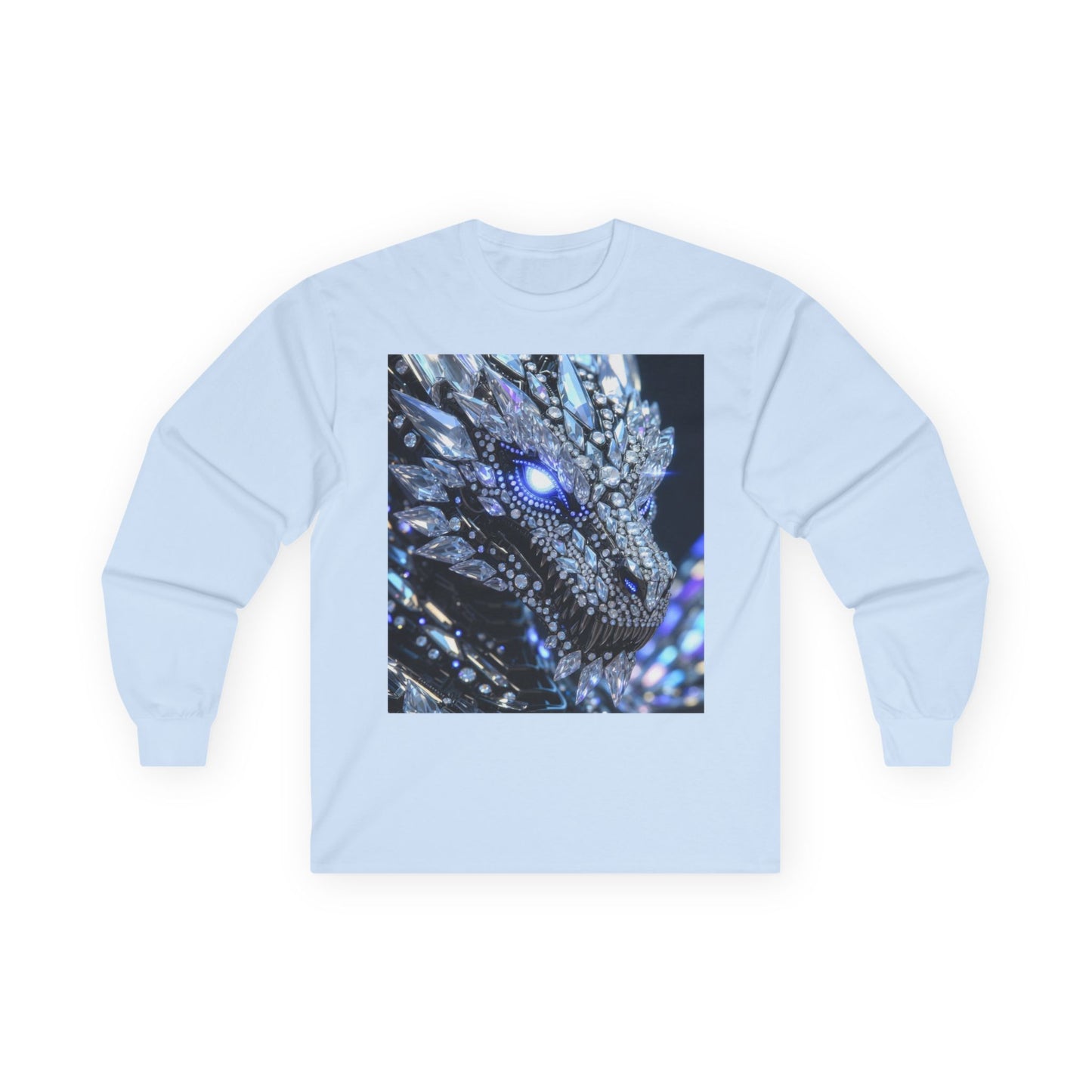 Dragon Art Long Sleeve Tee — Blue Crystal Dragon Graphic