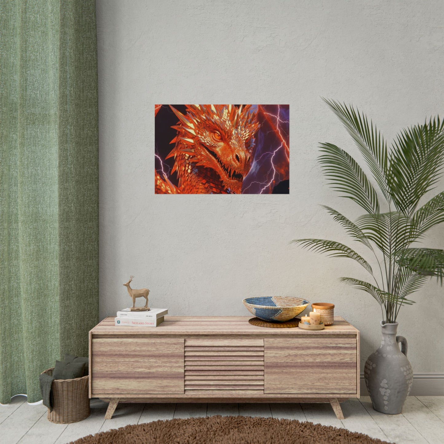 Orange Lightning Dragon Poster — Fantasy Wall Art for Gamers & Fans