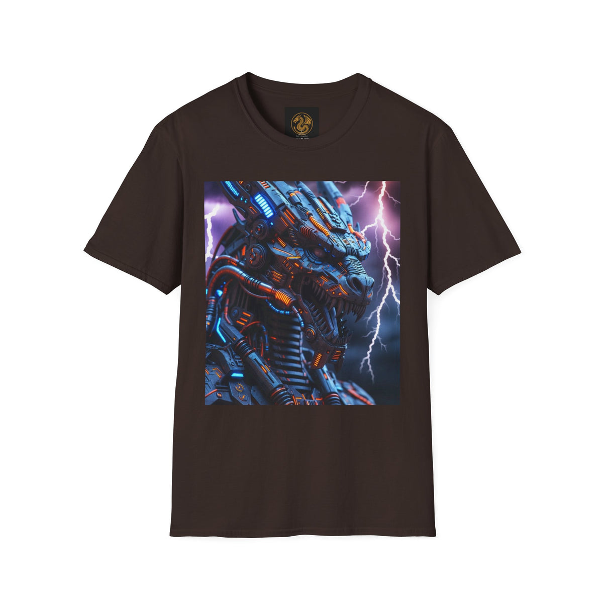 A Cyber Dragon T‑Shirt — Neon Mech Dragon with Lightning Graphic