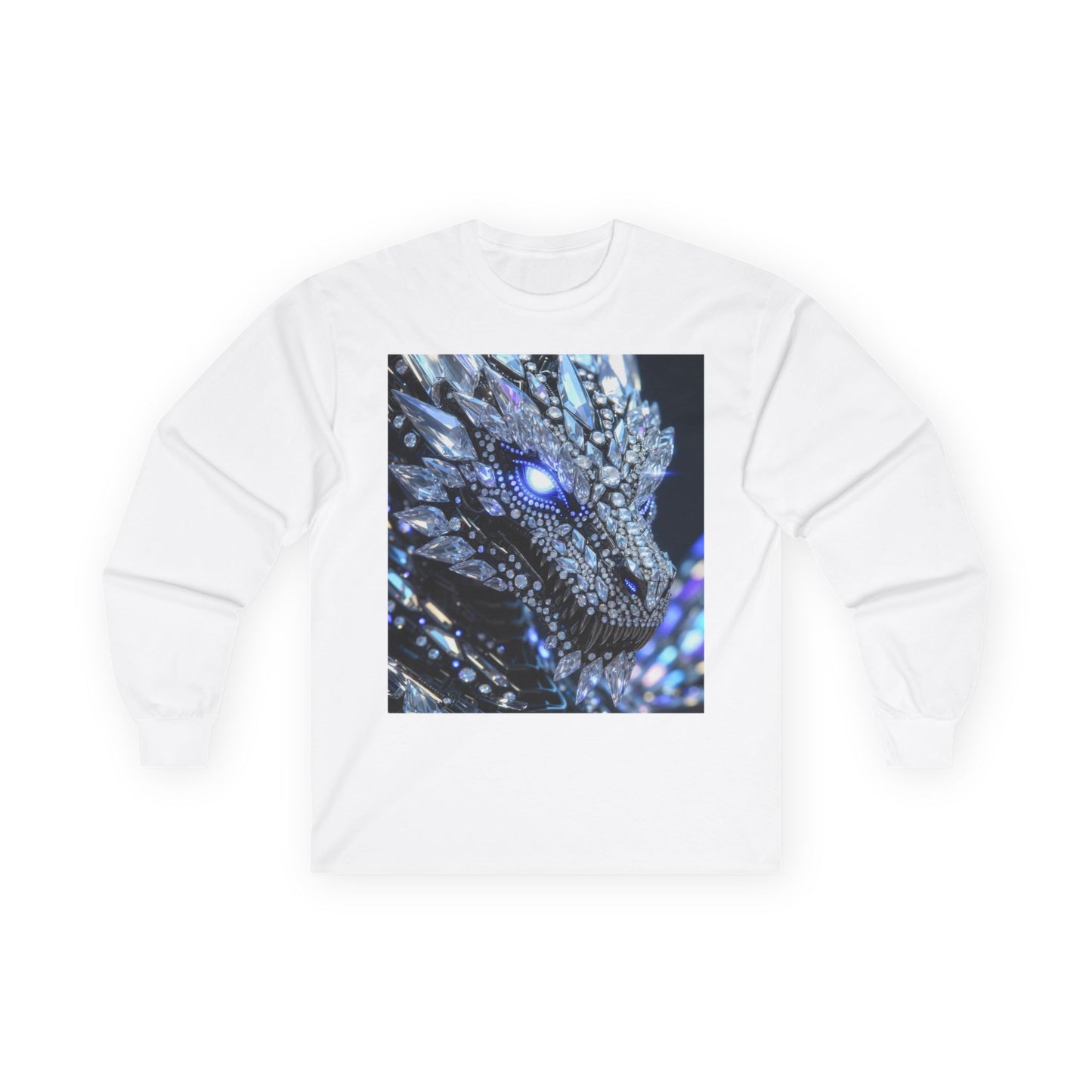 Dragon Art Long Sleeve Tee — Blue Crystal Dragon Graphic