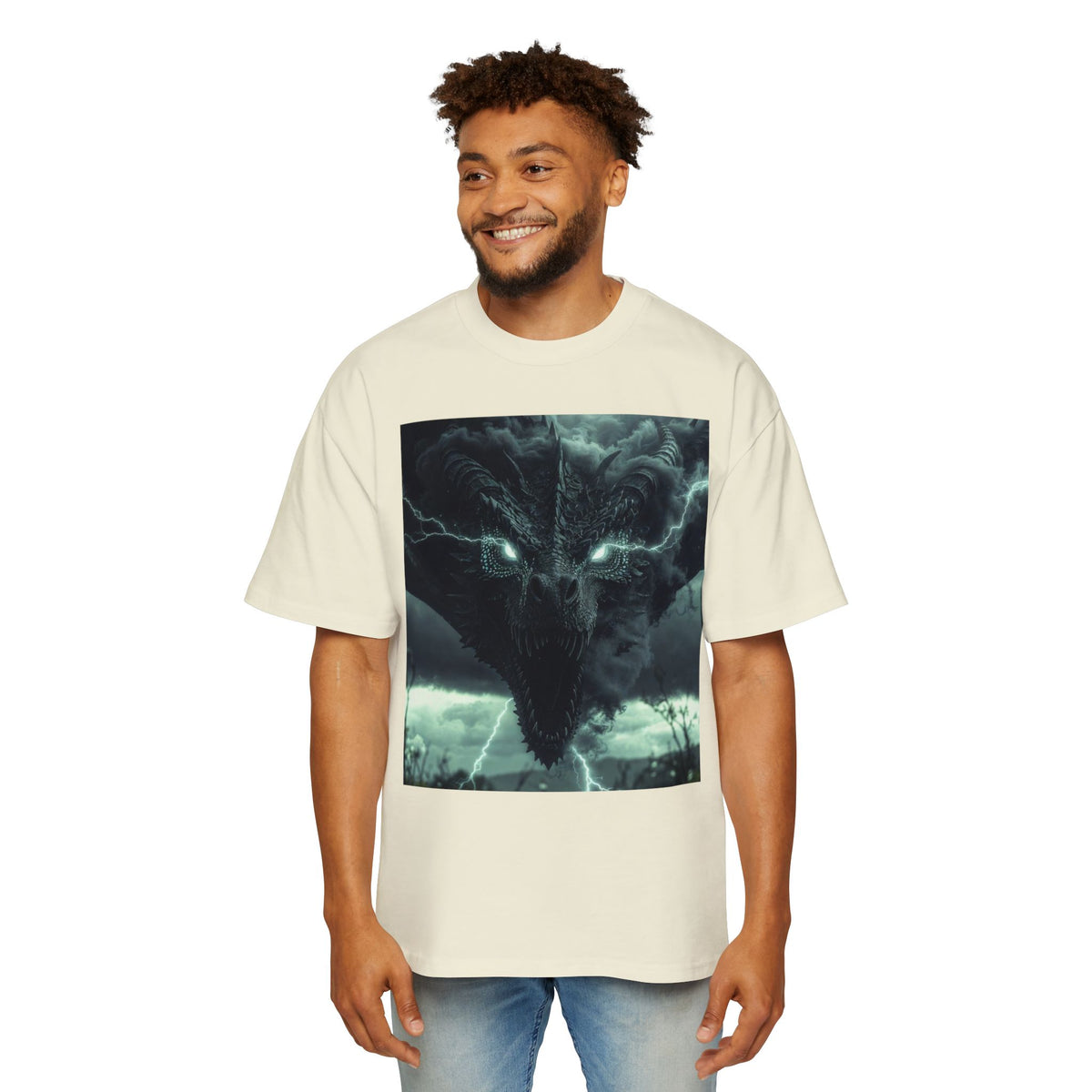 A Storm Dragon Graphic Tee — Dark Fantasy Oversized Men's T-Shirt