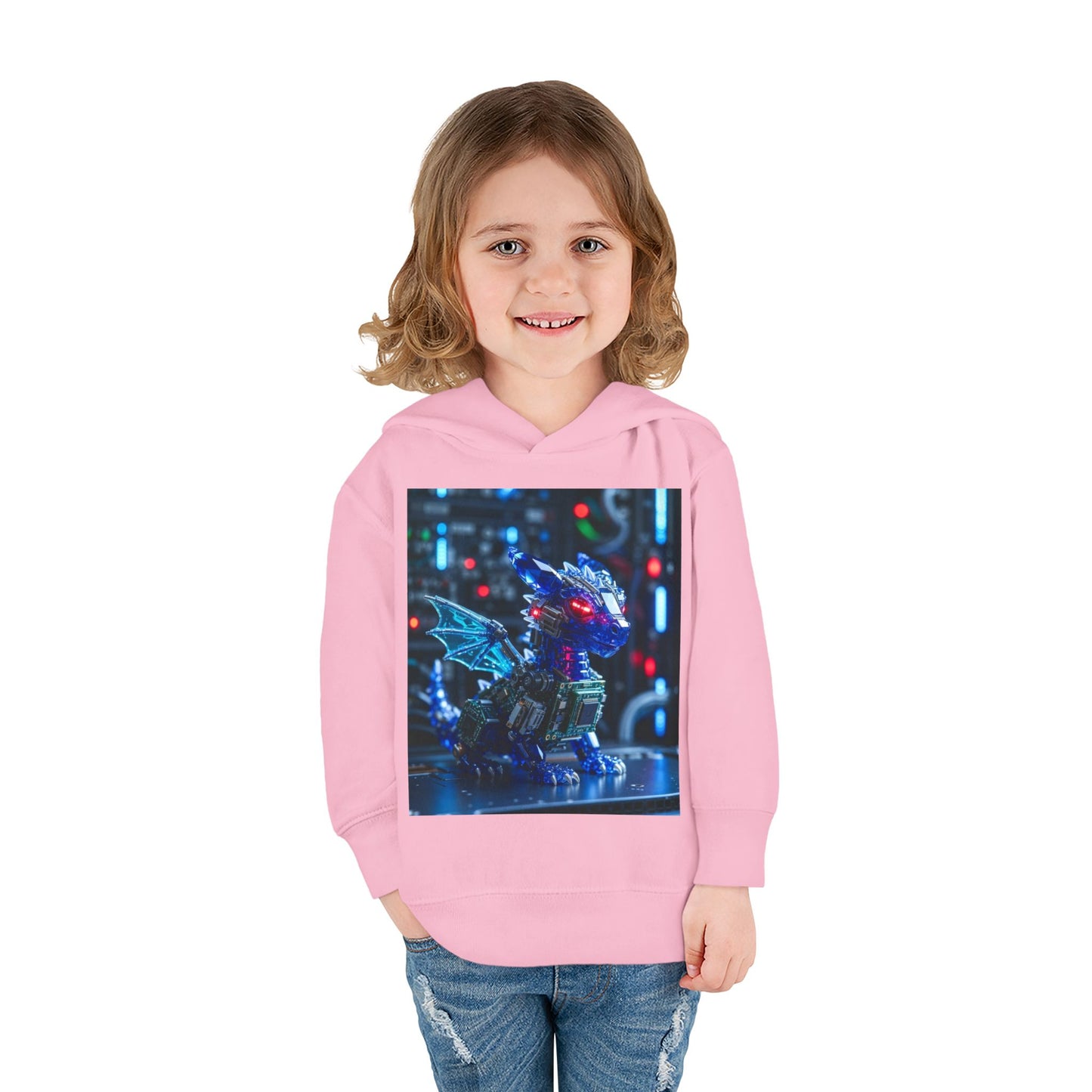 Toddler Hoodie — Neon Robot Dragon Pullover for Kids