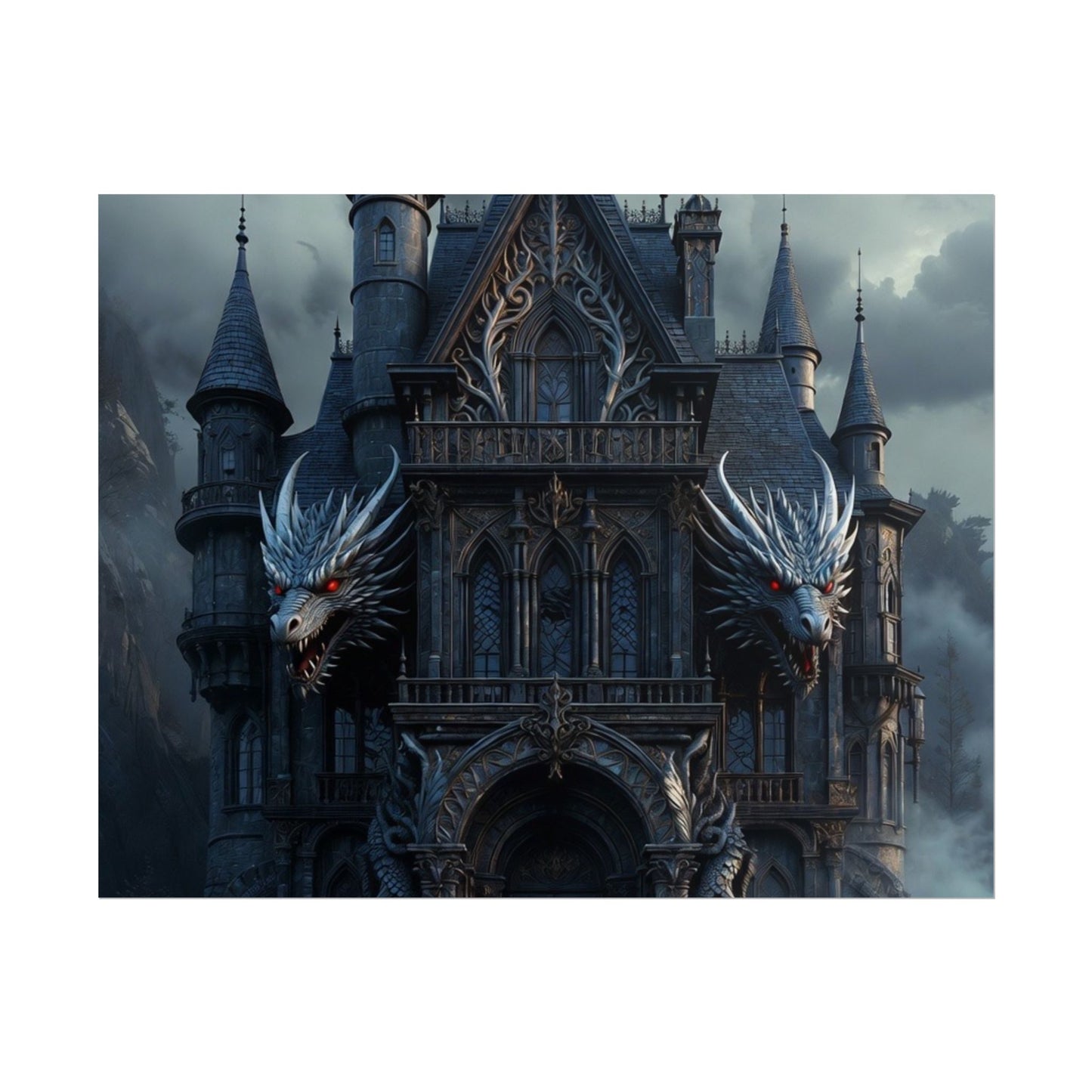 Gothic Dragon Castle Rolled Poster — Dark Fantasy Wall Art