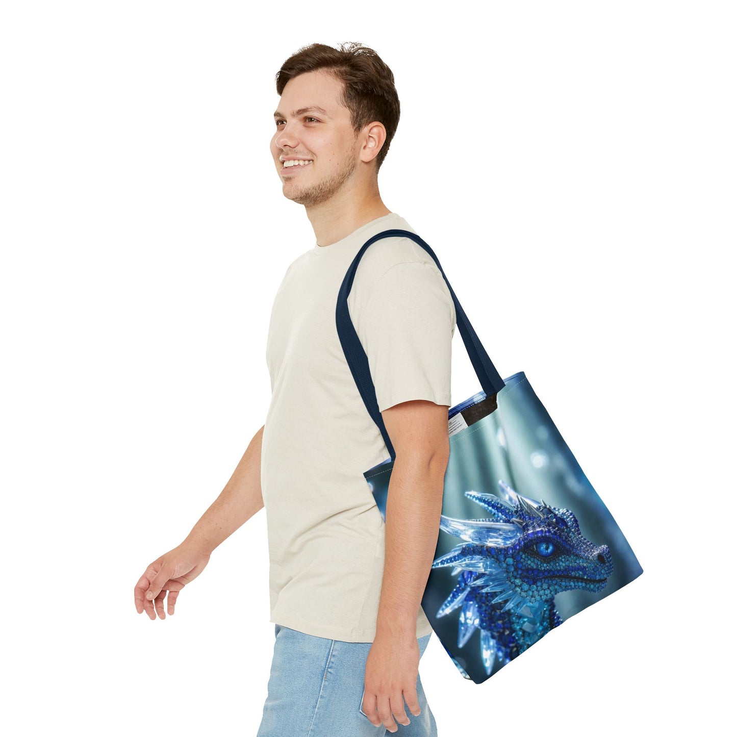 Blue Crystal Dragon Tote Bag — Fantasy Art All-Over Print