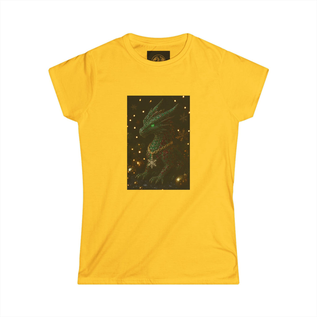 A Magical Christmas Women’s Tee — Emerald Dragon & Stars Graphic Shirt