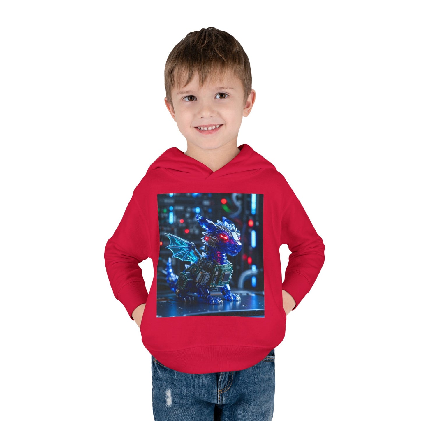 Toddler Hoodie — Neon Robot Dragon Pullover for Kids