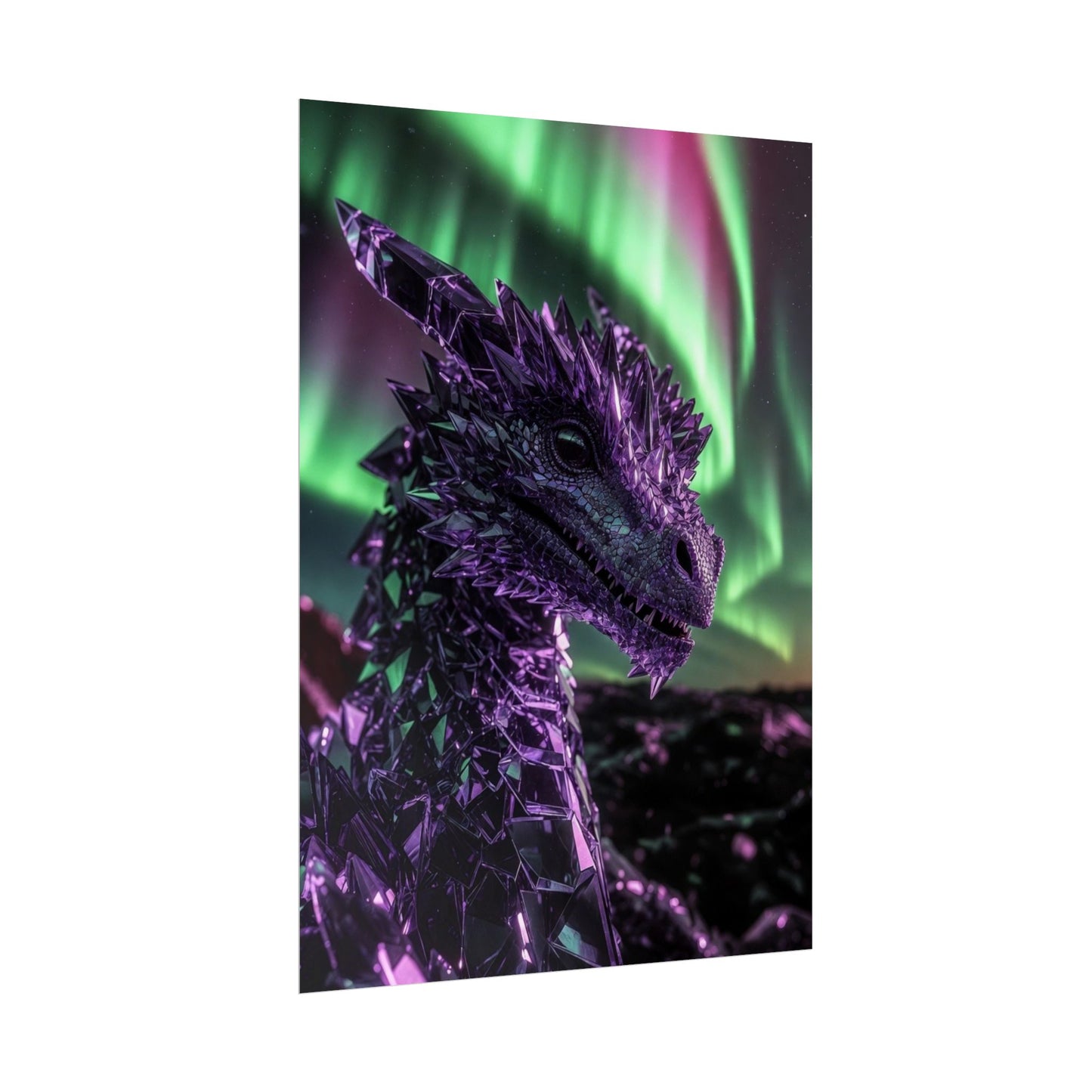 Aurora Dragon Rolled Poster — Purple Crystal Dragon Wall Art