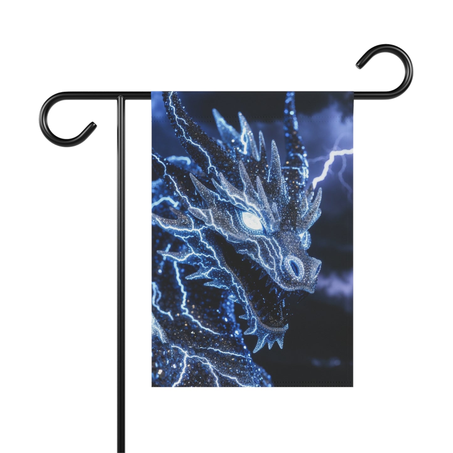 Electric Dragon Garden Flag — Lightning Blue Mythical House Banner