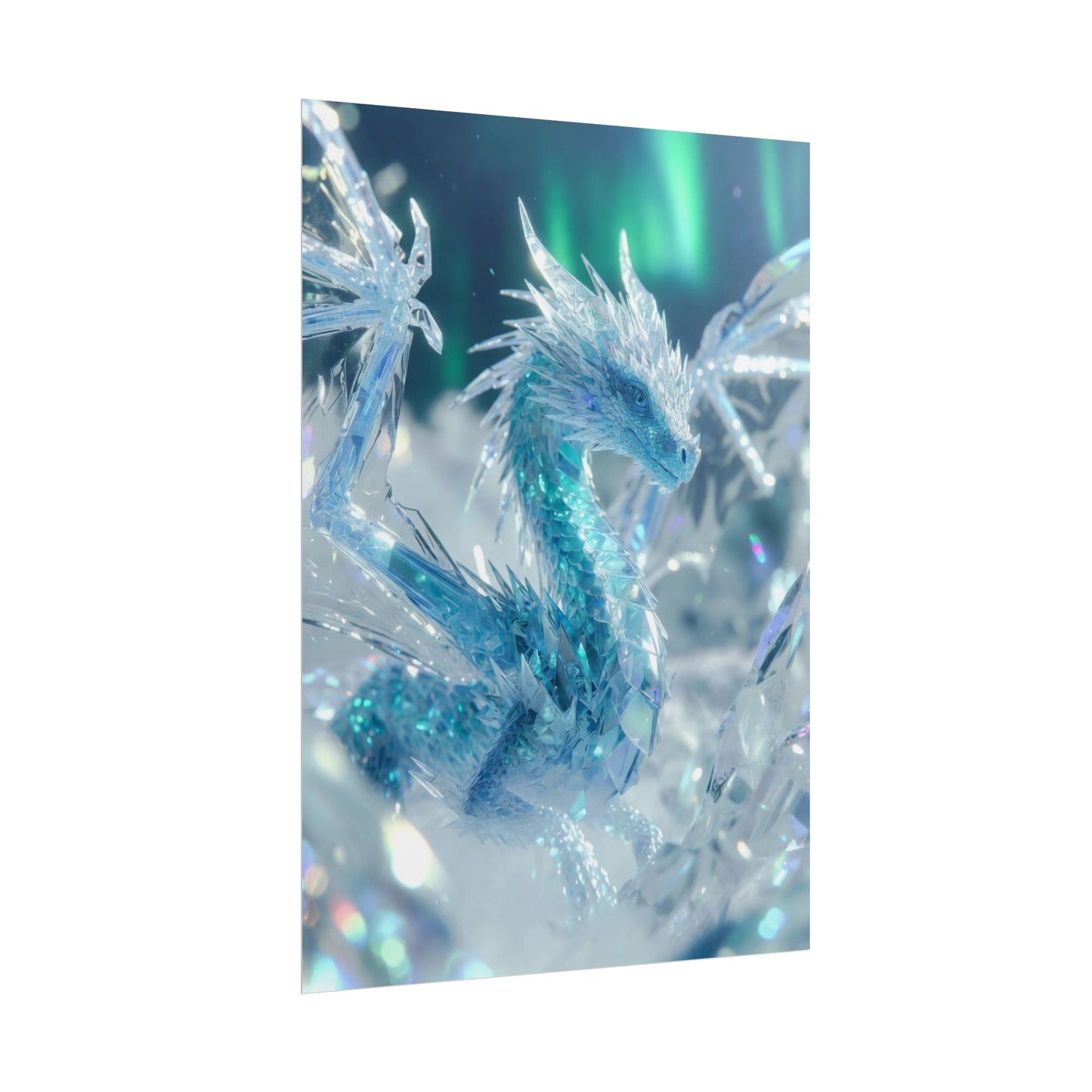 Ice Crystal Dragon Poster — Fantasy Aurora Wall Art (Rolled Poster)