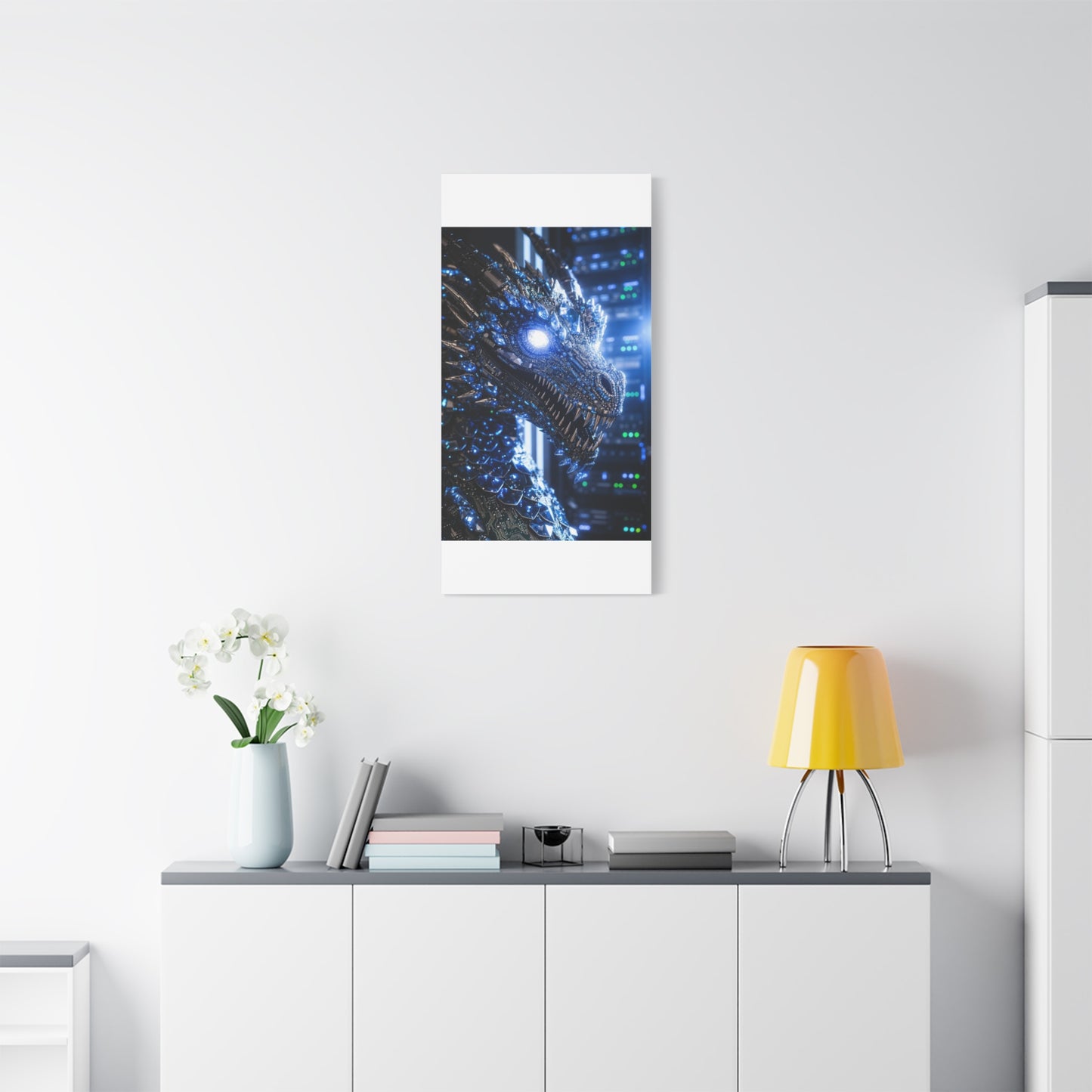 Cyber Dragon Canvas Print — Futuristic Metallic Dragon Wall Art