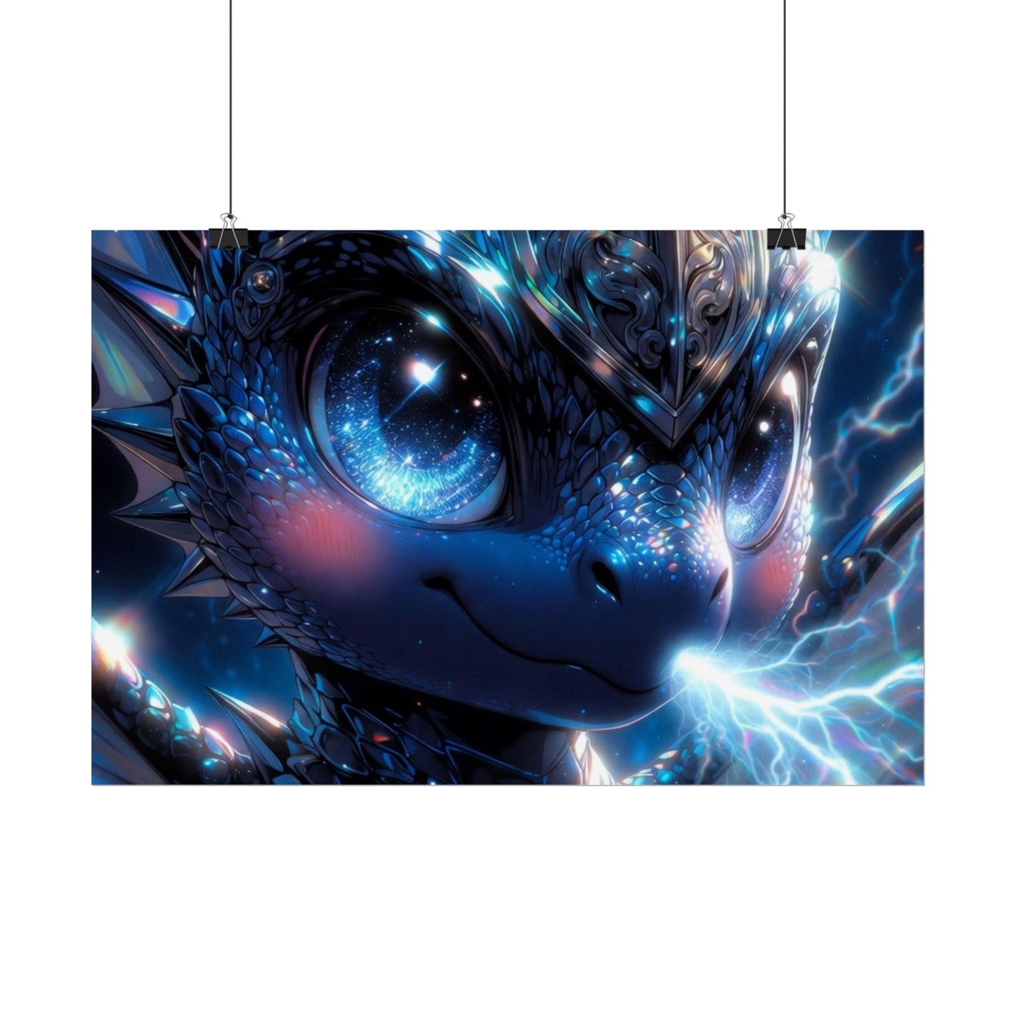 Shiny Blue Dragon Rolled Poster — Cute Electric Fantasy Wall Art
