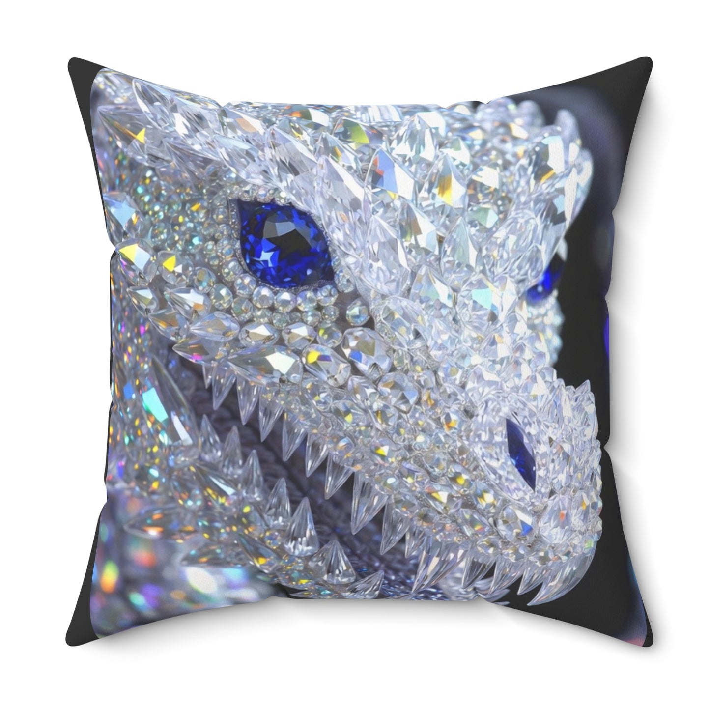 Crystal Dragon Decorative Pillow — Sparkling Gemstone Fantasy Throw Cushion