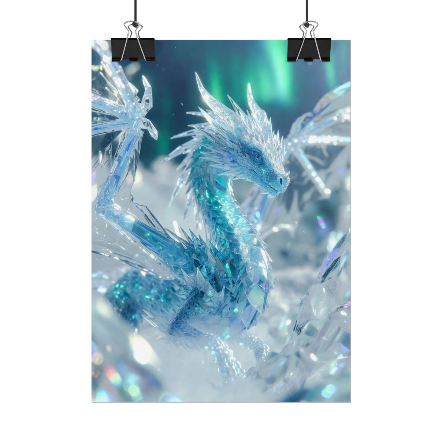 Ice Crystal Dragon Poster — Fantasy Aurora Wall Art (Rolled Poster)