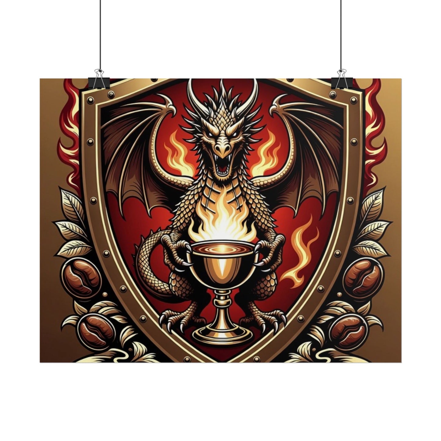 Dragon's Brew Poster — Fantasy Dragon Shield Artwork Rolled Poster