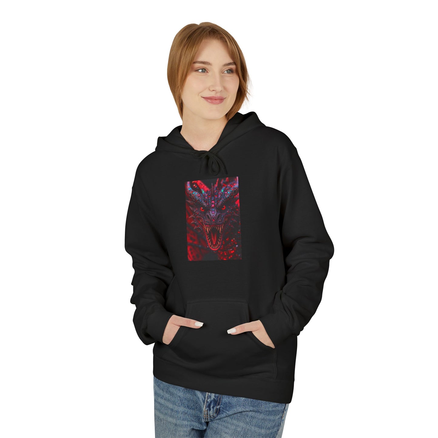 Abstract Red Dragon Marble Hoodie — Minimal Center Art Pullover